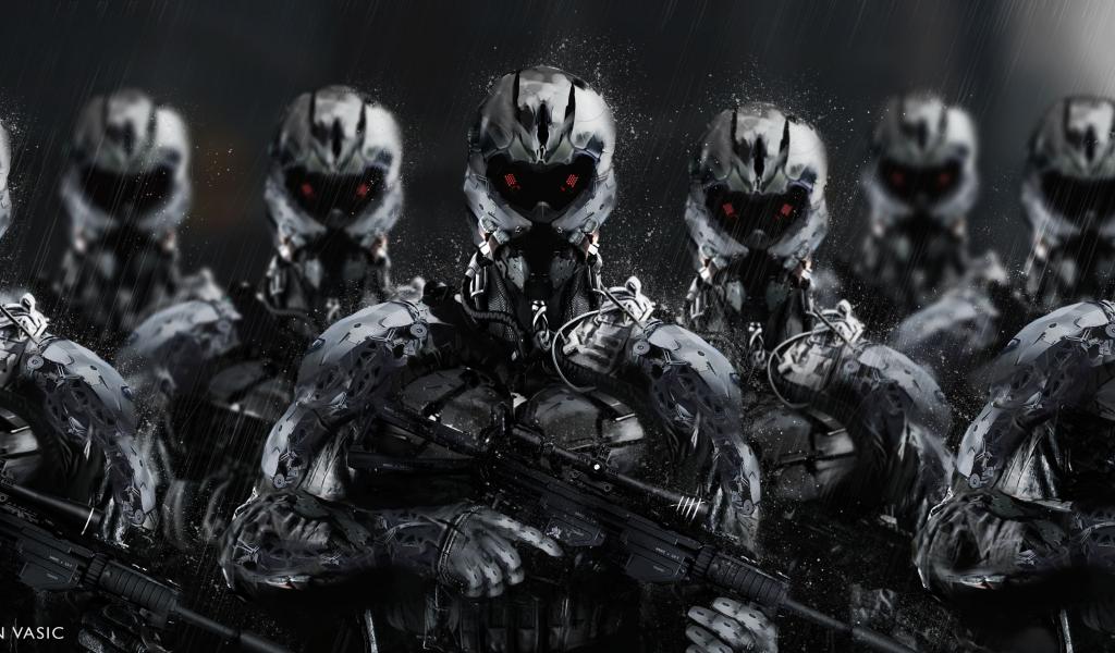 Cyborgs Soldiers Rifles Weapons Art