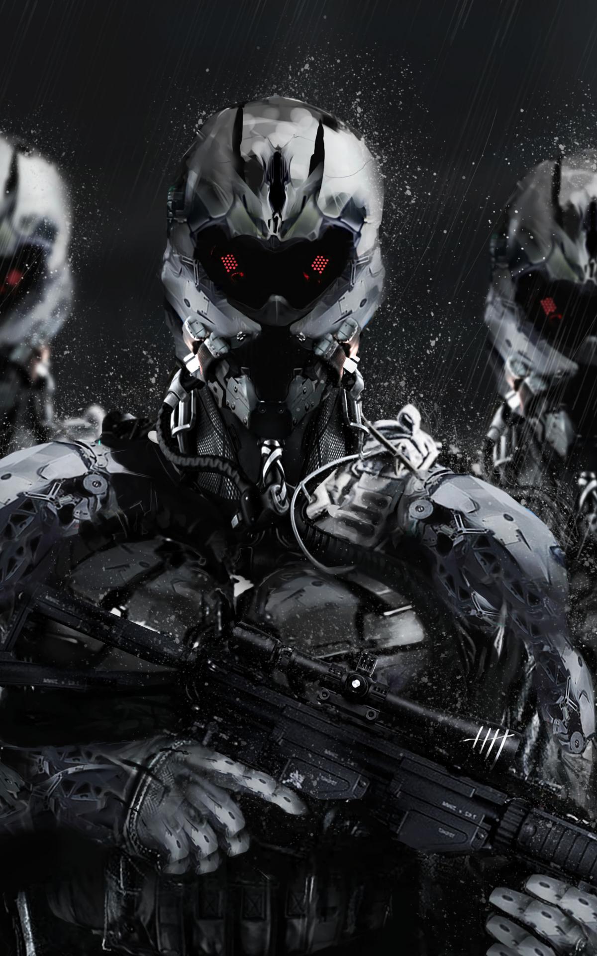Cyborgs Soldiers Rifles Weapons Art