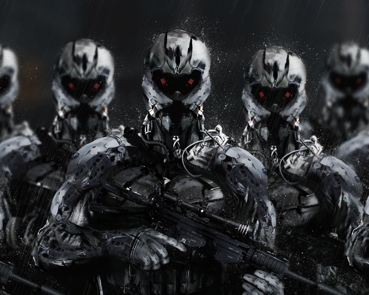 Cyborgs Soldiers Rifles Weapons Art