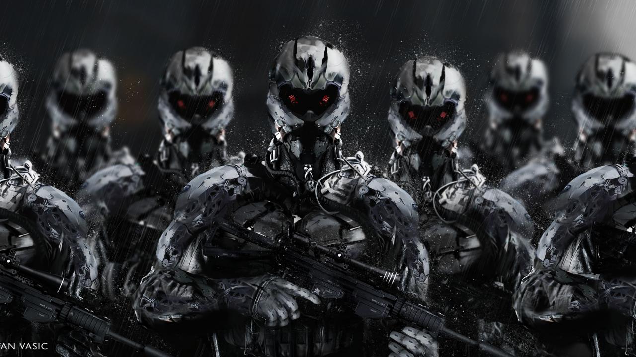 Cyborgs Soldiers Rifles Weapons Art