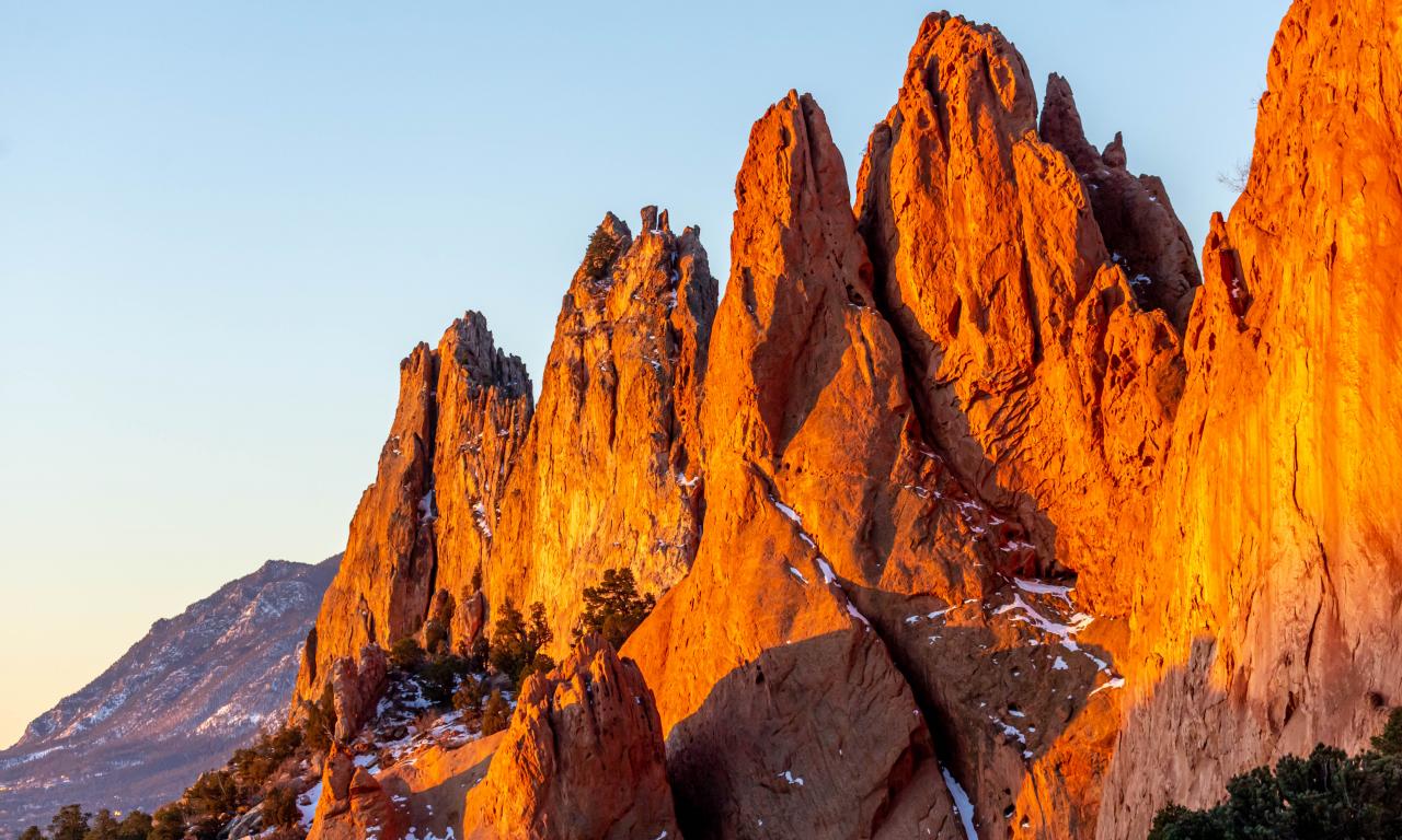 Rocks Canyon Trees Snow Landscape