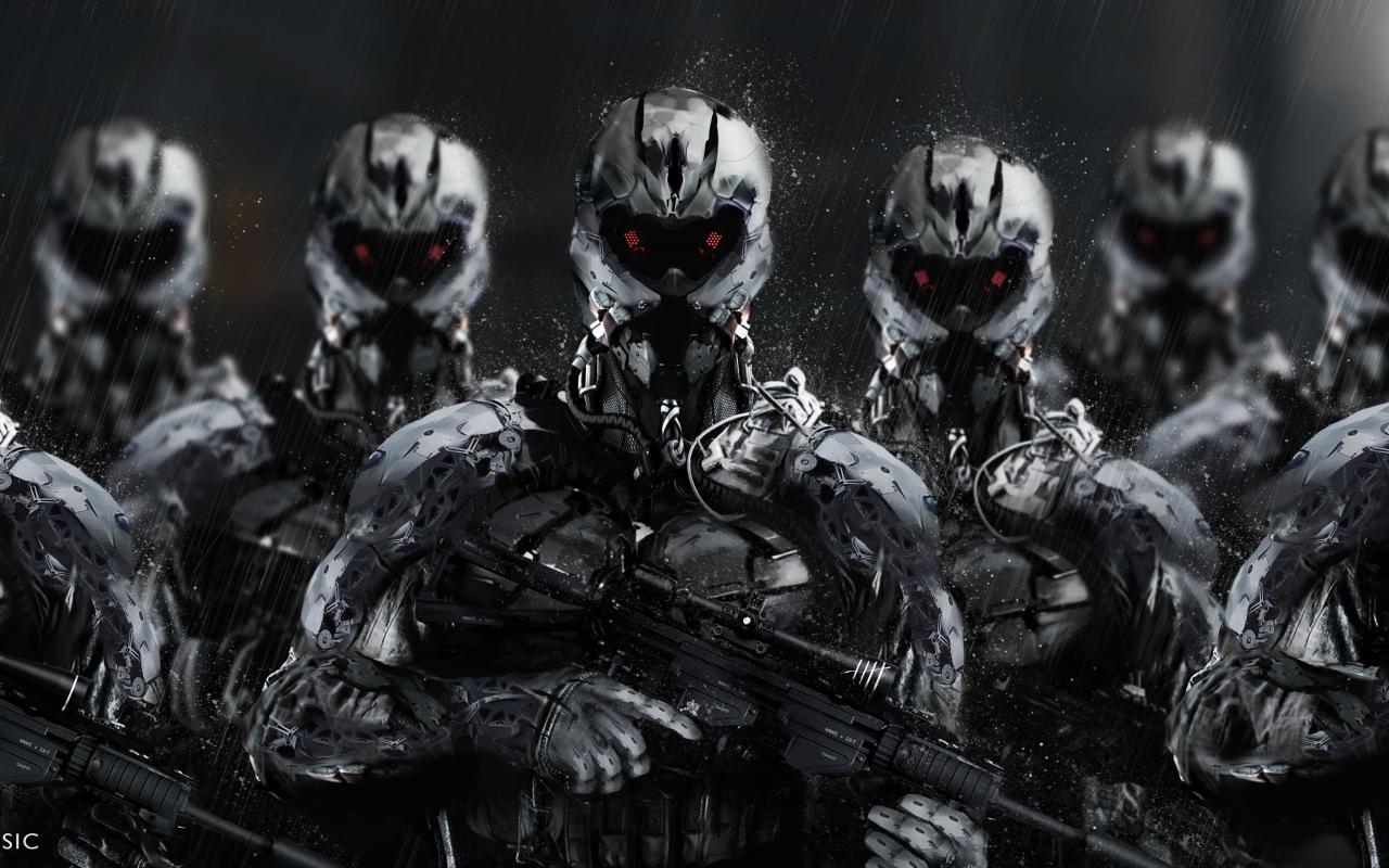 Cyborgs Soldiers Rifles Weapons Art