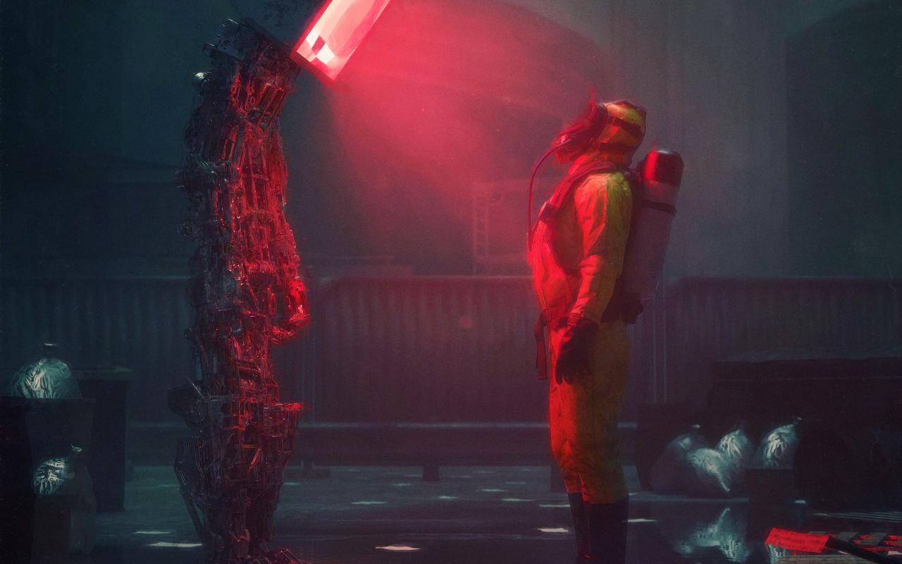 Man Suit Protection Robot Screen Apocalypse