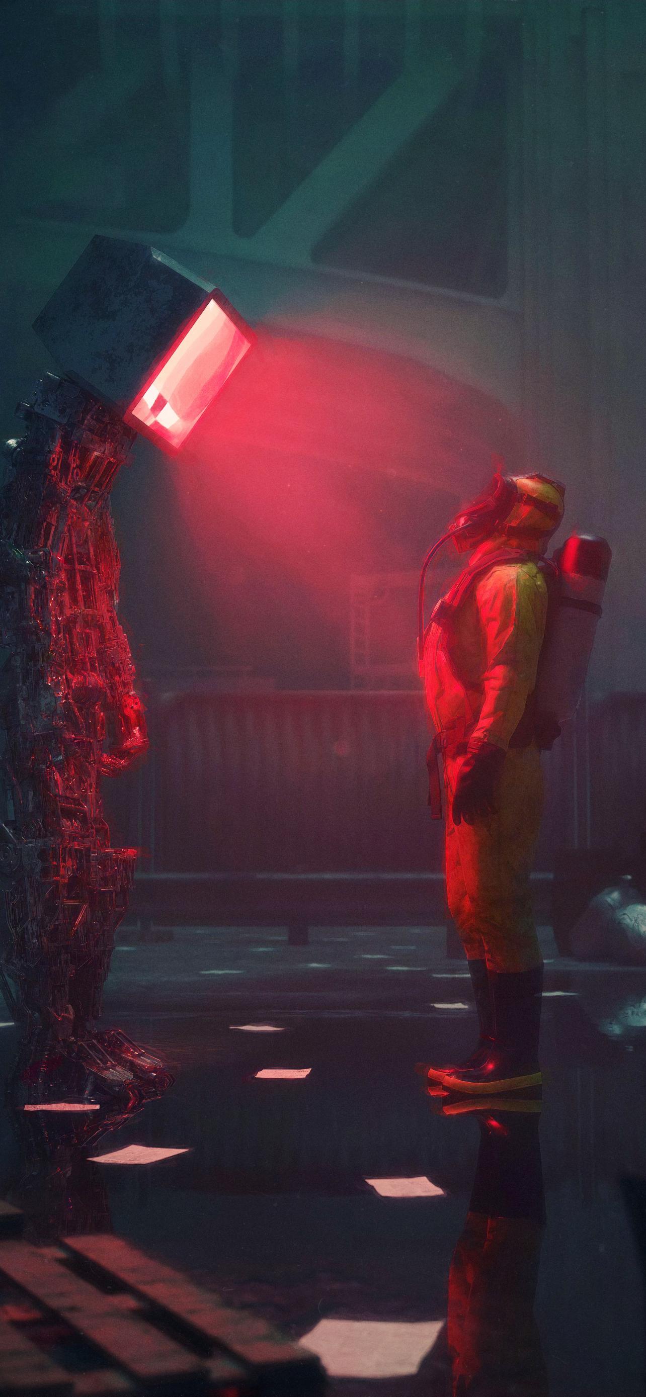 Man Suit Protection Robot Screen Apocalypse