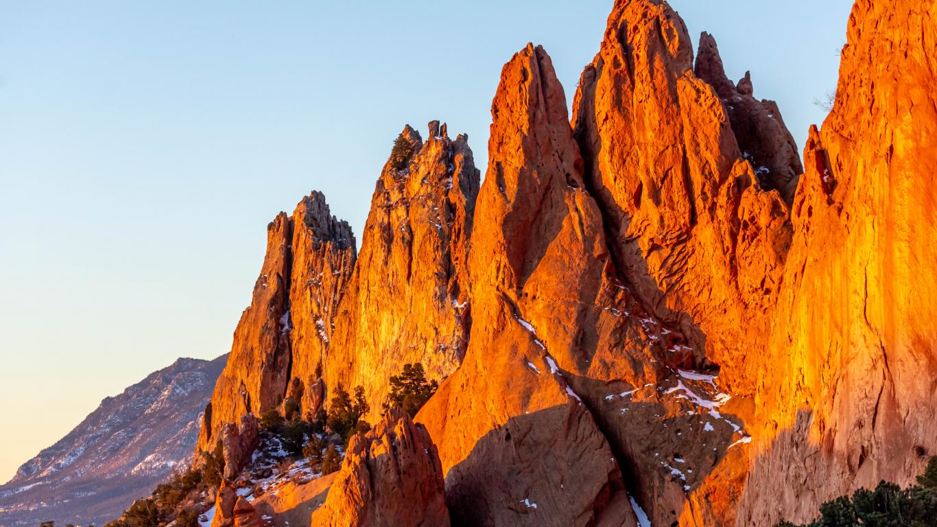 Rocks Canyon Trees Snow Landscape
