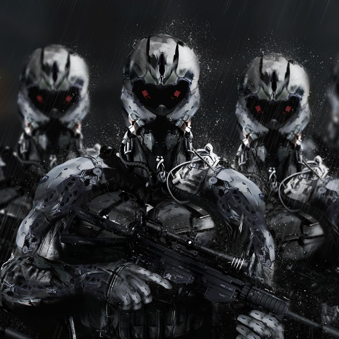 Cyborgs Soldiers Rifles Weapons Art