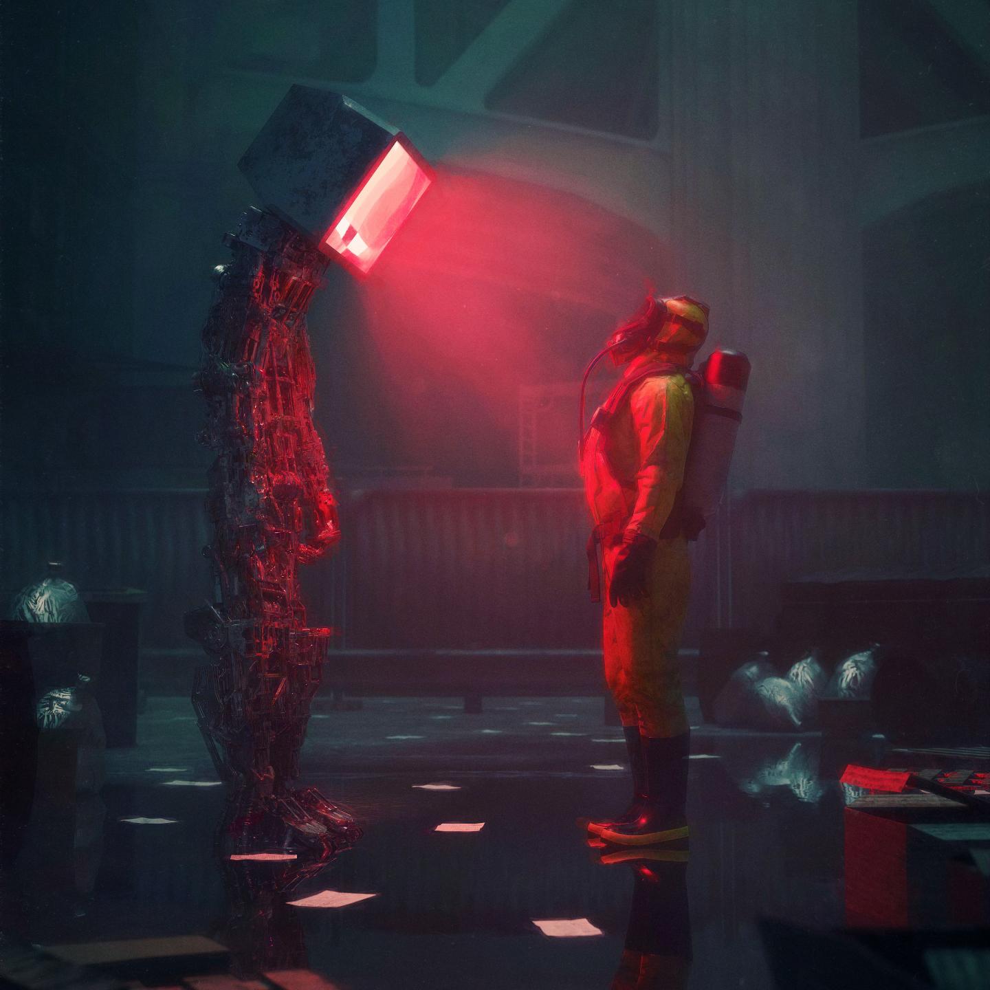 Man Suit Protection Robot Screen Apocalypse
