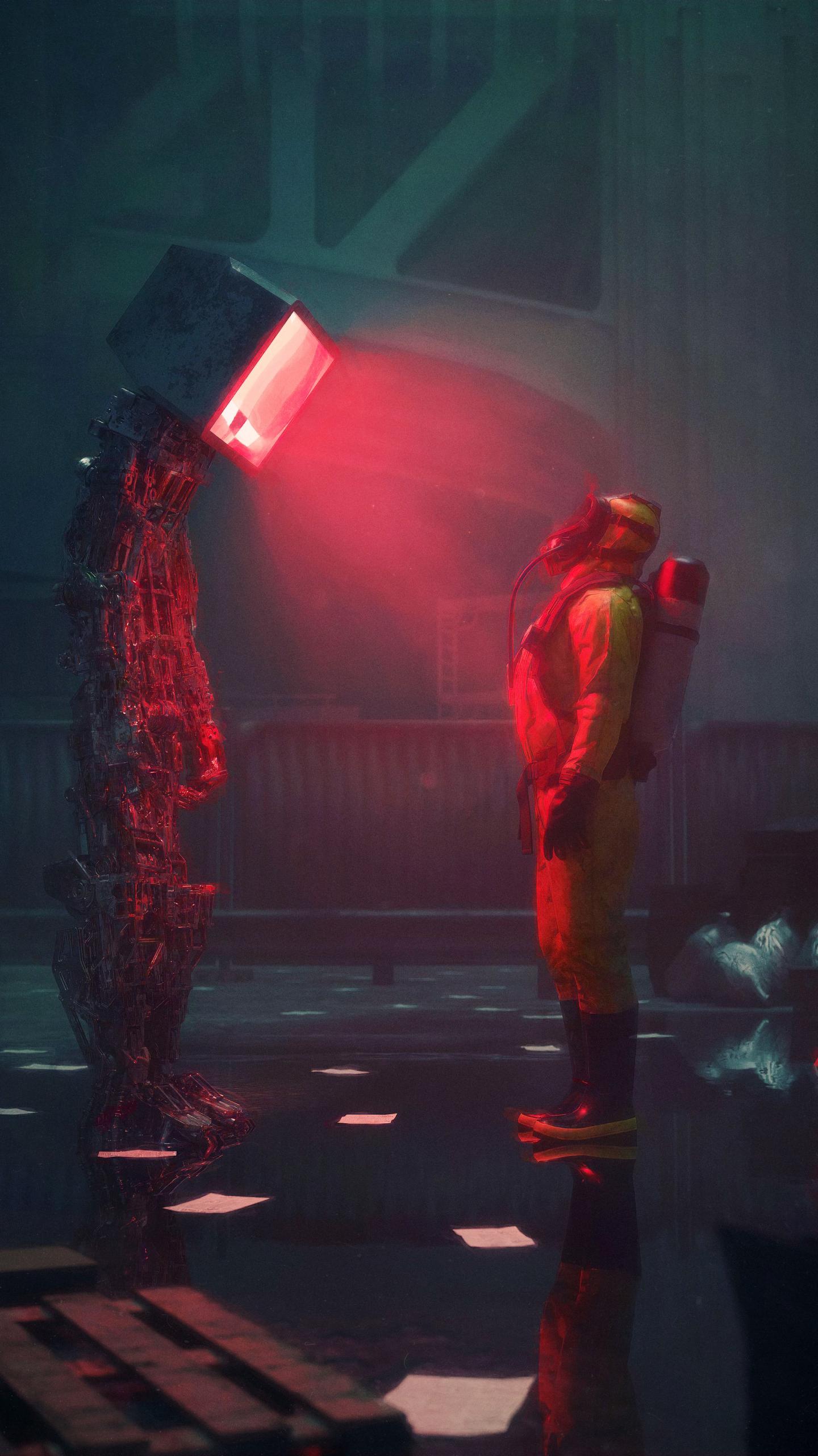 Man Suit Protection Robot Screen Apocalypse