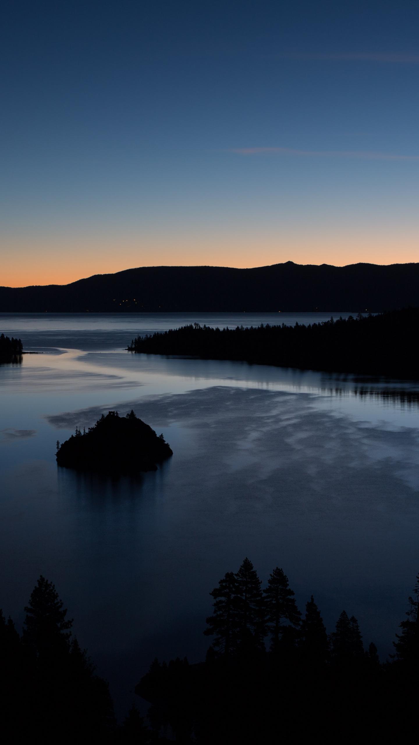 Trees Silhouettes Lake Twilight Dark