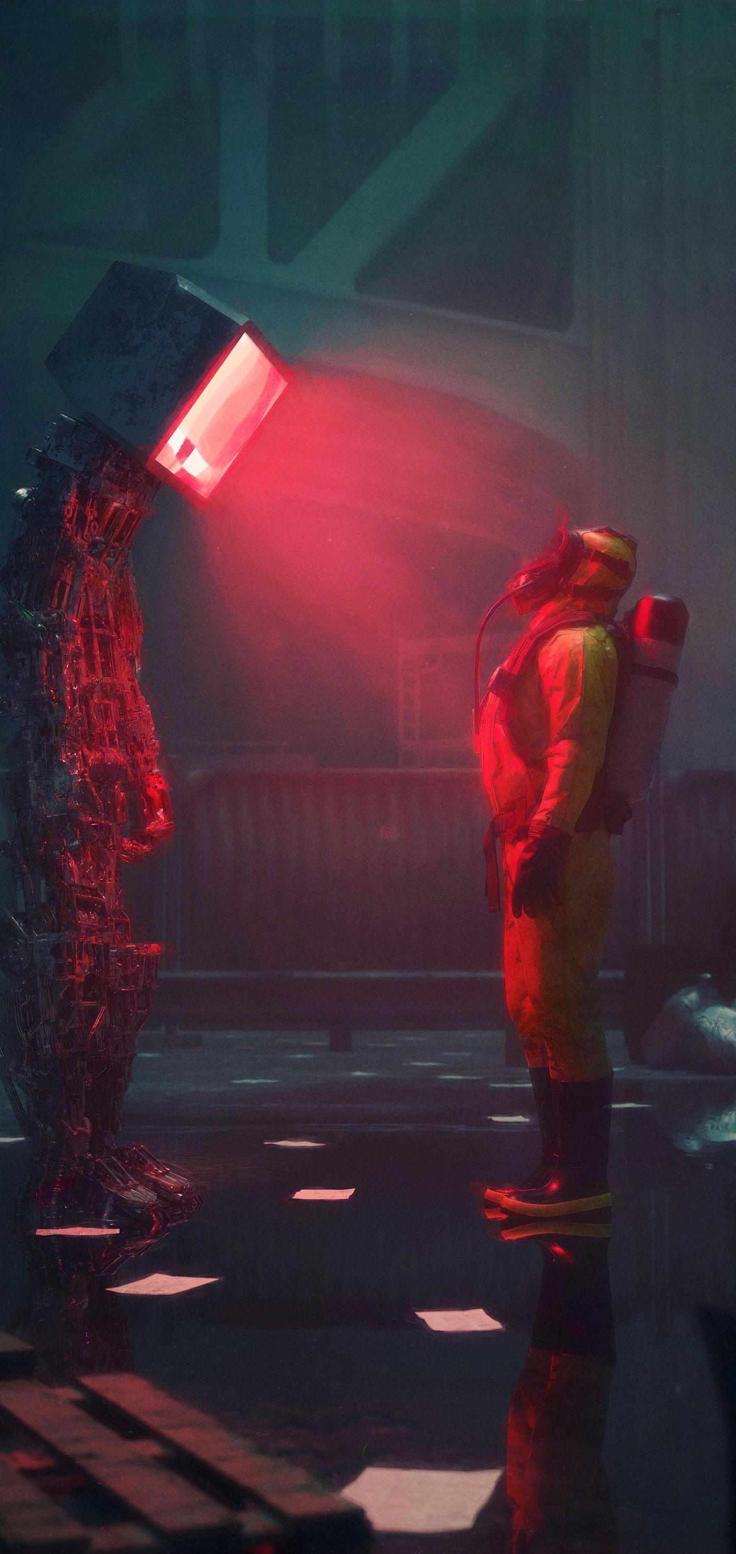 Man Suit Protection Robot Screen Apocalypse