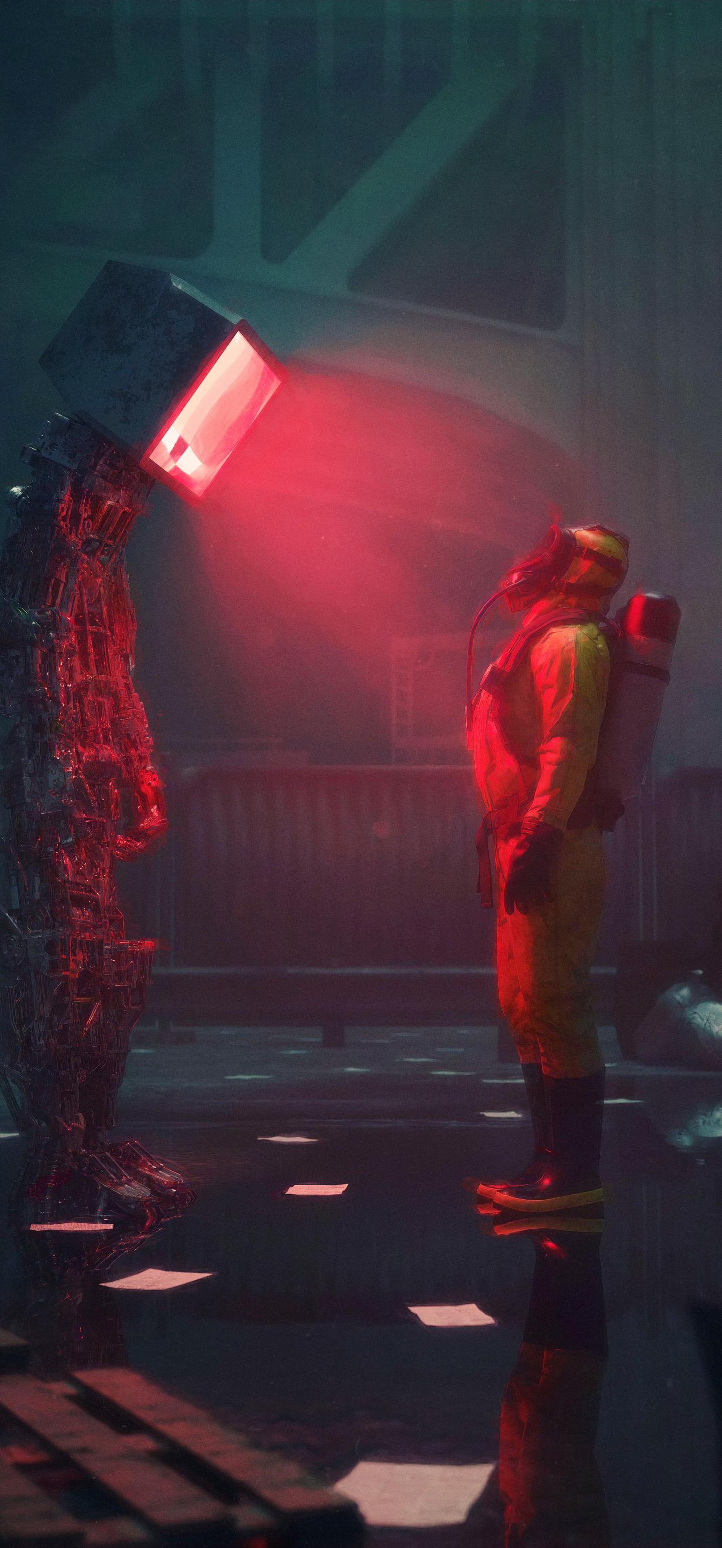 Man Suit Protection Robot Screen Apocalypse