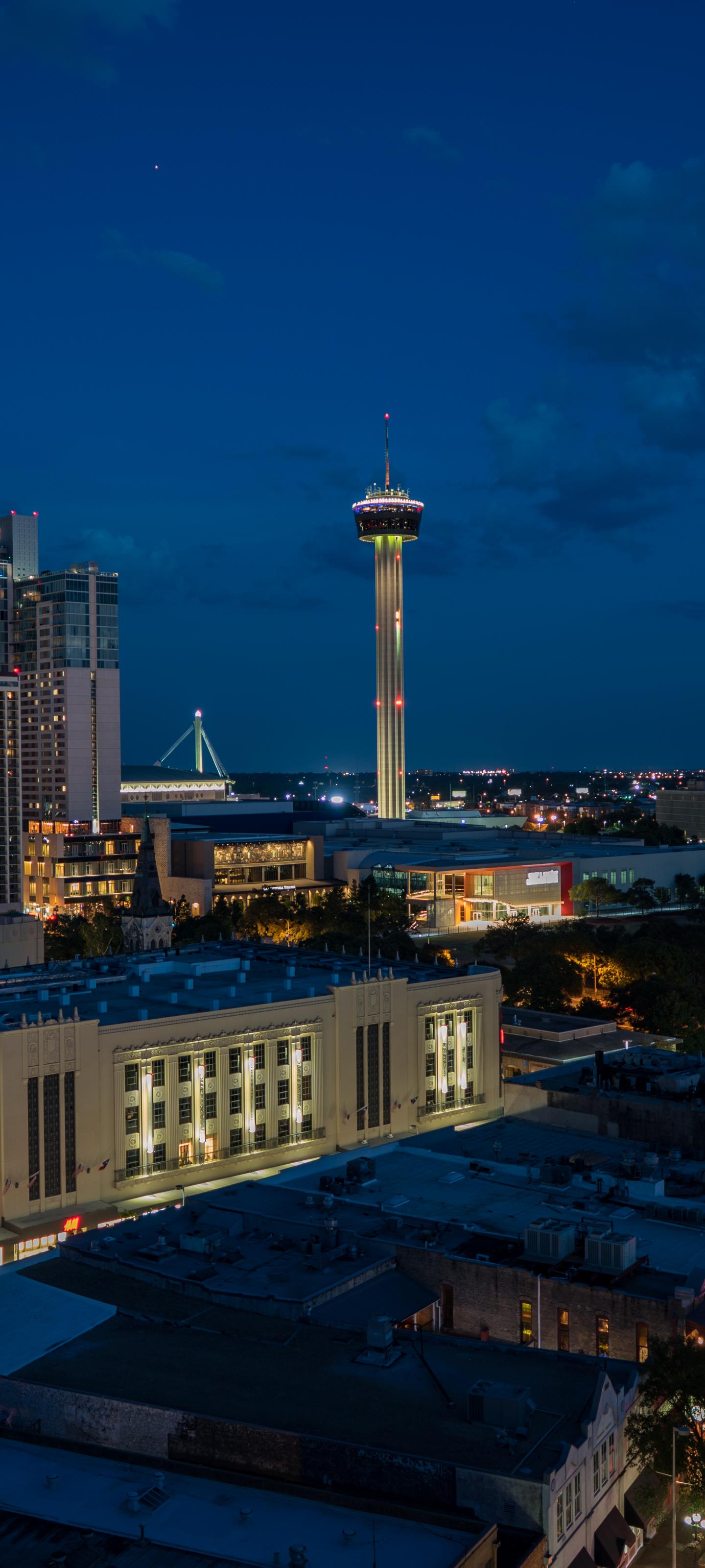 City Buildings Tower Lights Twilight Aerial-view