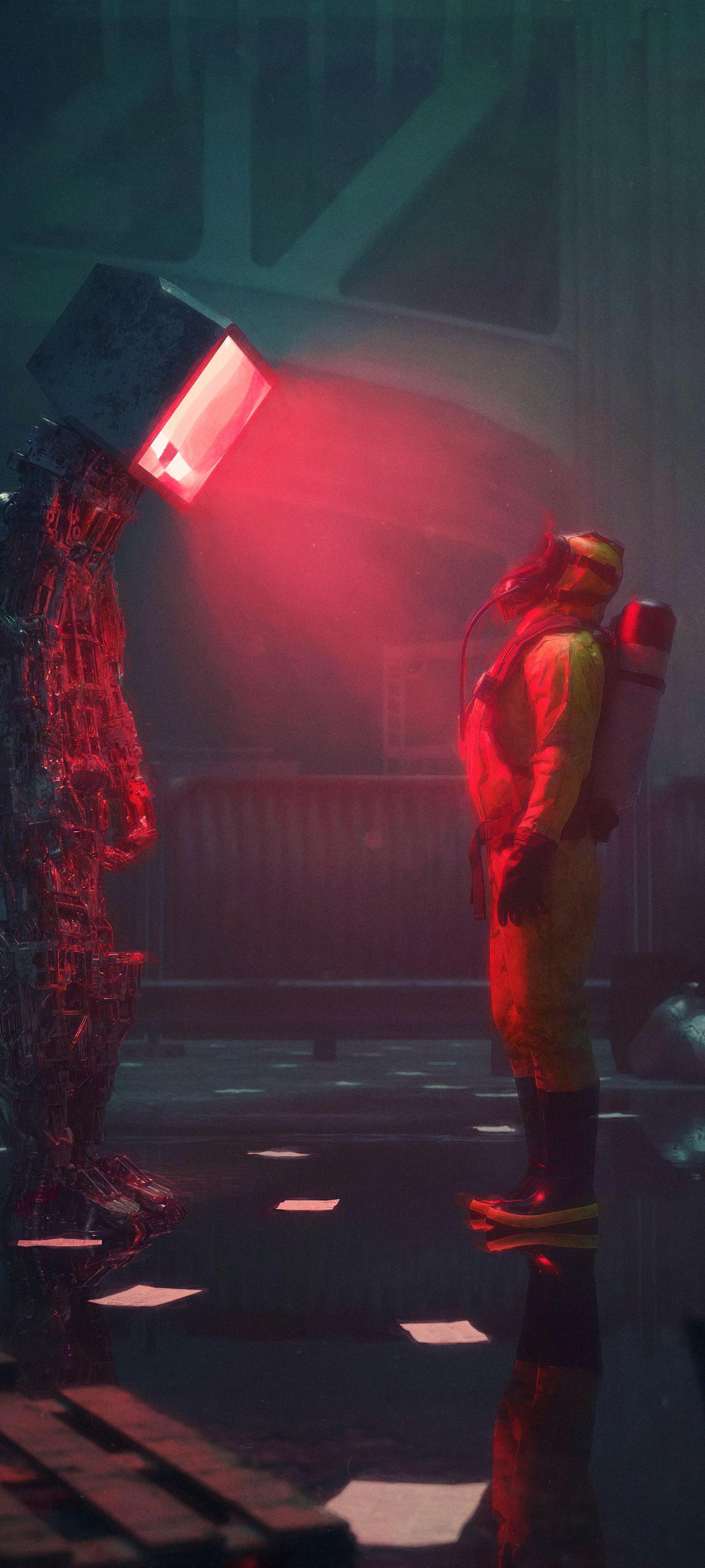 Man Suit Protection Robot Screen Apocalypse