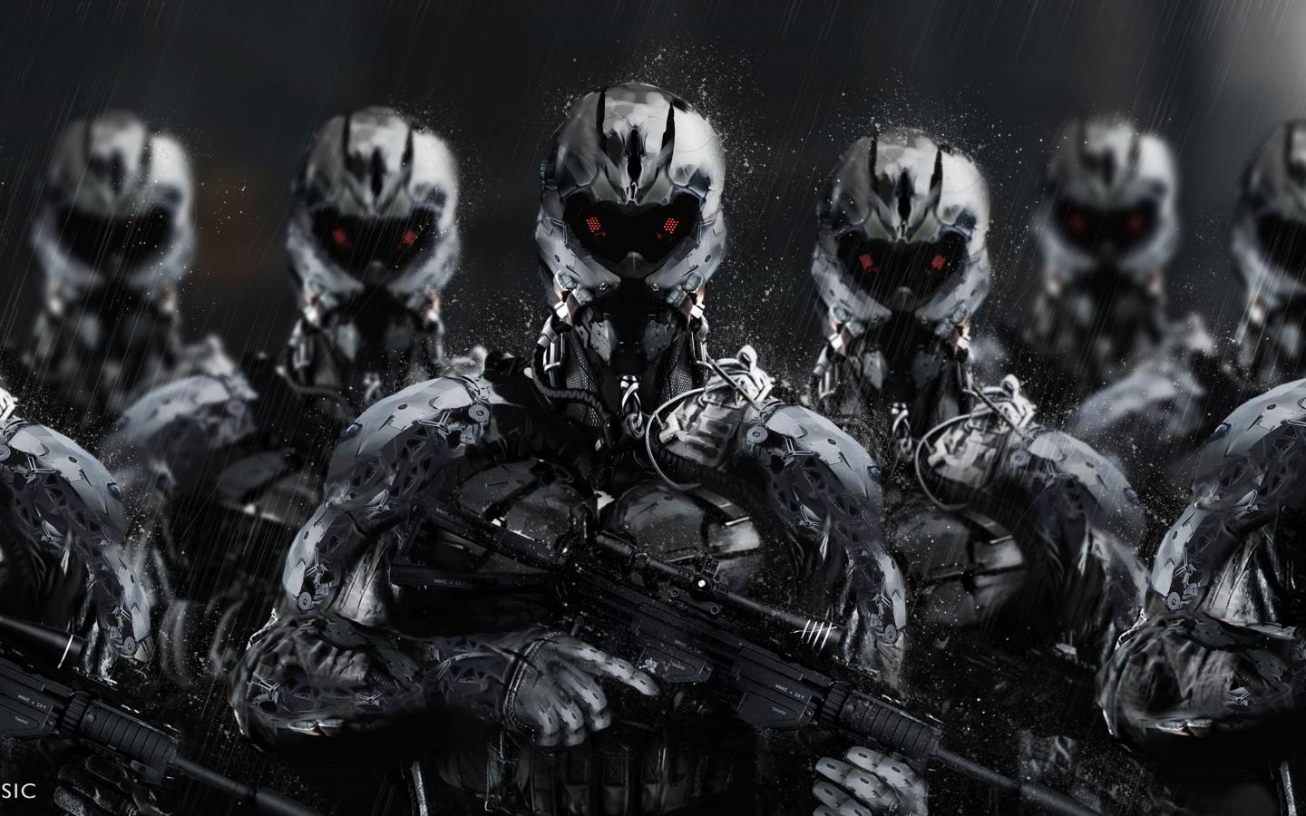 Cyborgs Soldiers Rifles Weapons Art