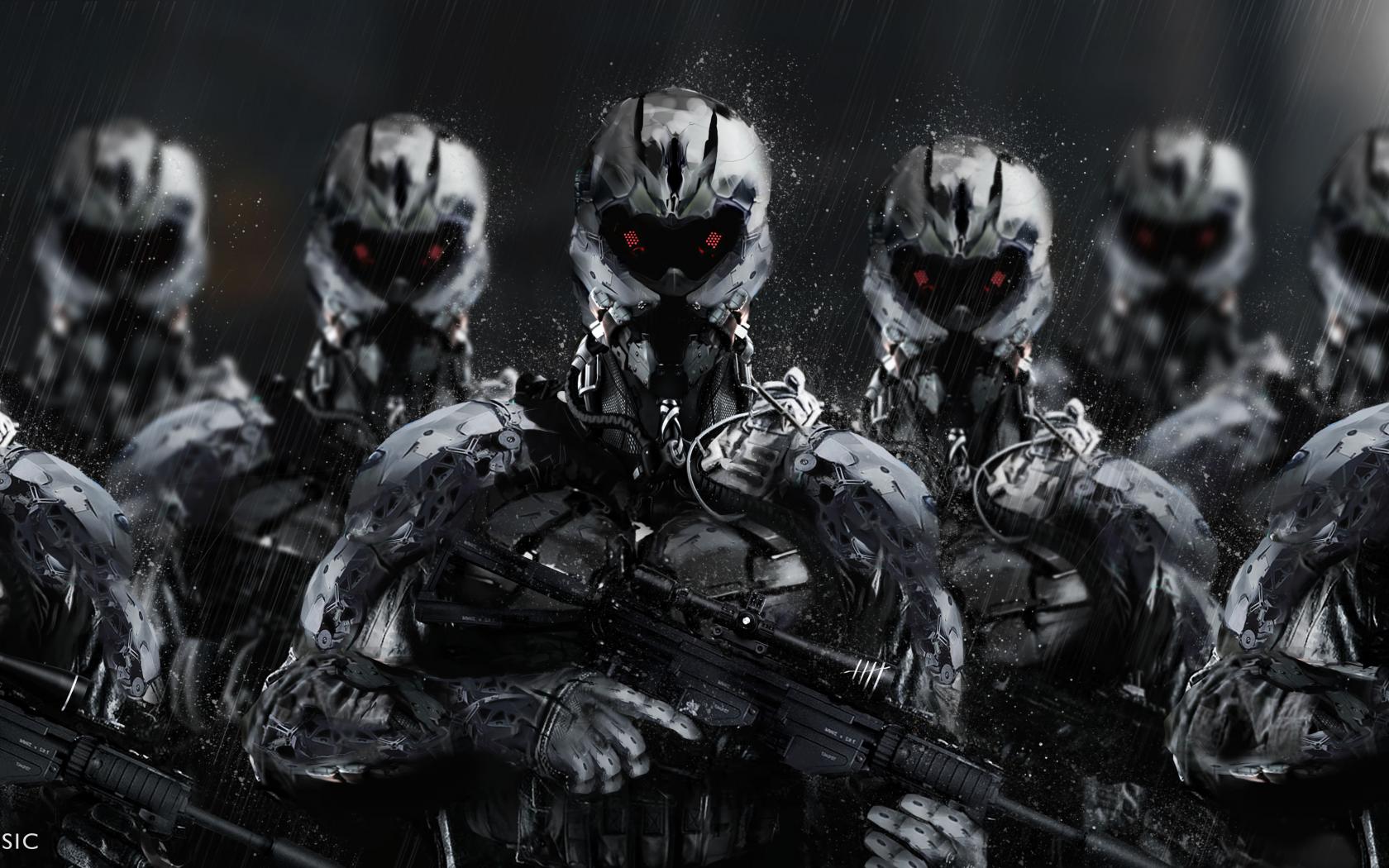 Cyborgs Soldiers Rifles Weapons Art