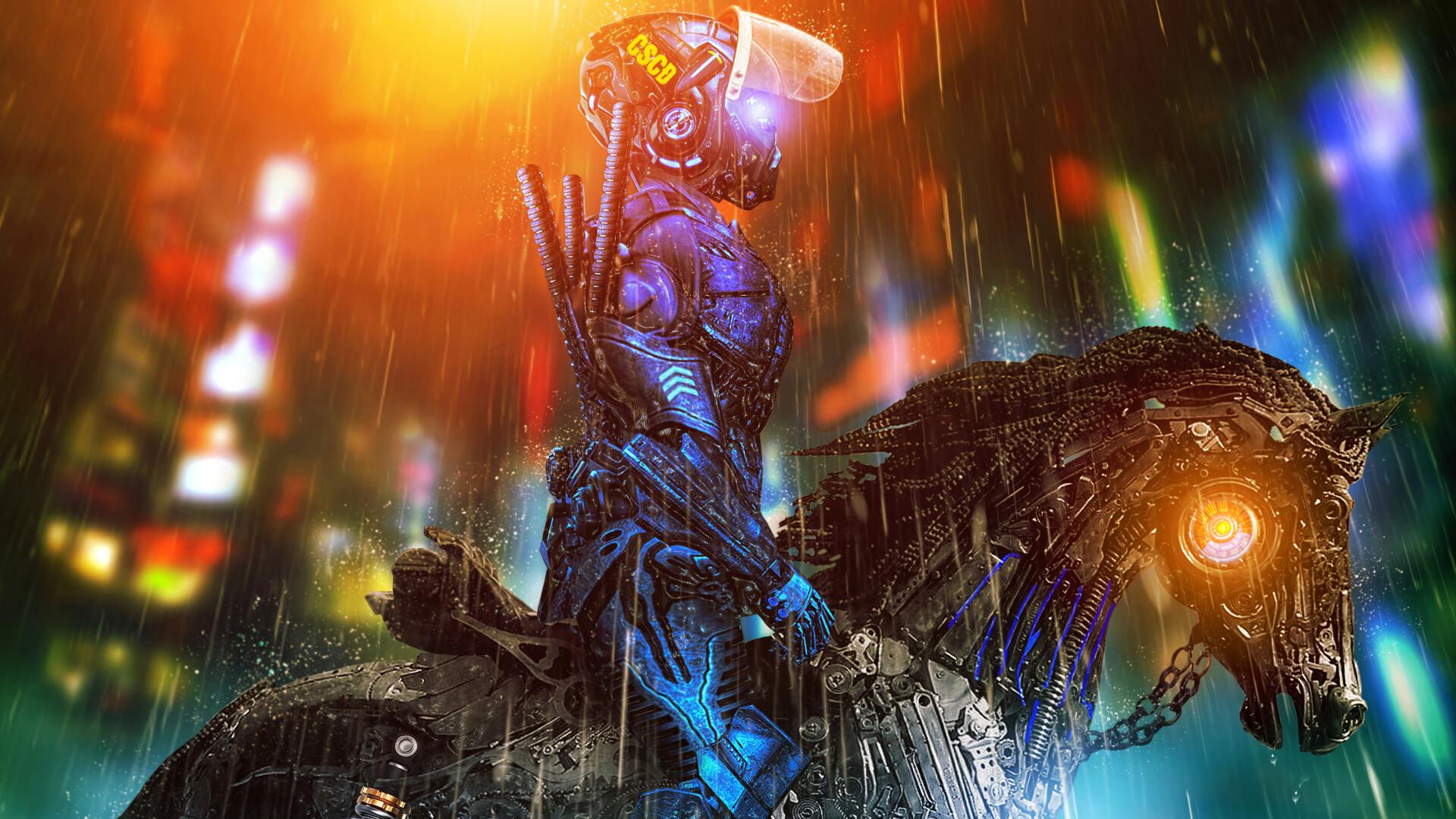 Cyborg Rider Cyberpunk Art
