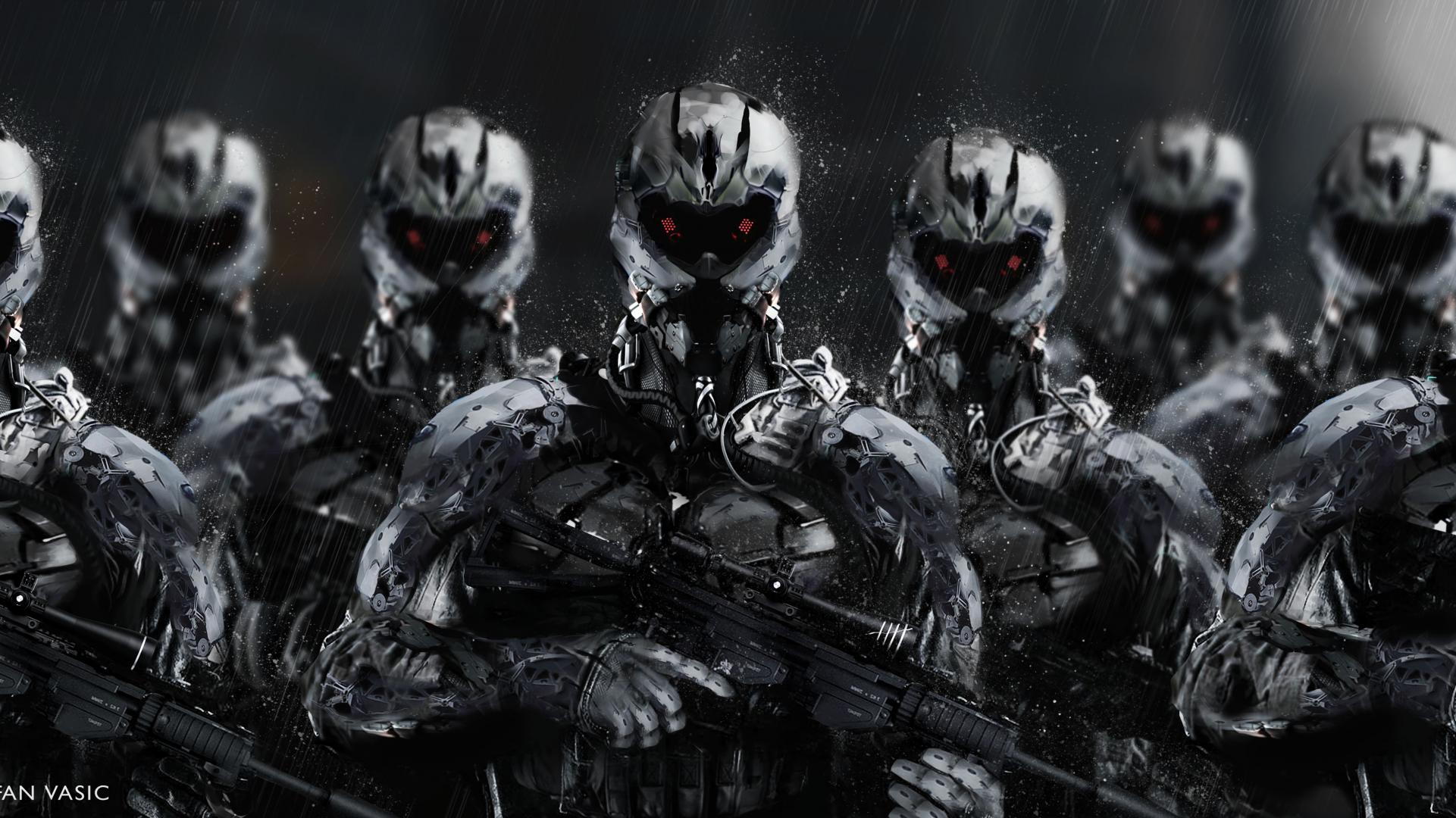 Cyborgs Soldiers Rifles Weapons Art