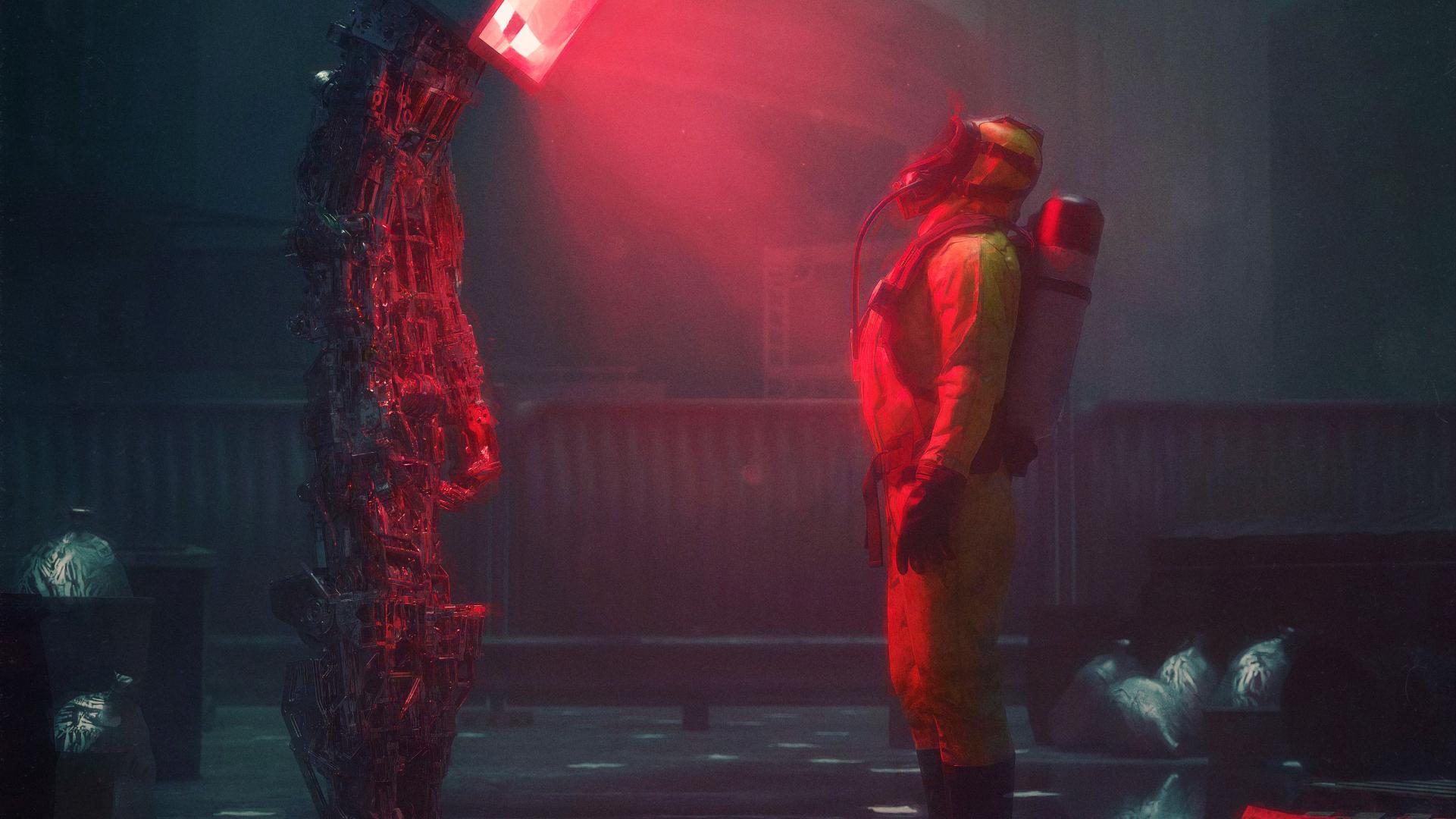 Man Suit Protection Robot Screen Apocalypse