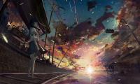 Girl Rails Platform Anime Art