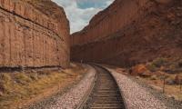 Railway Rails Turn Canyon Rocks Landscape