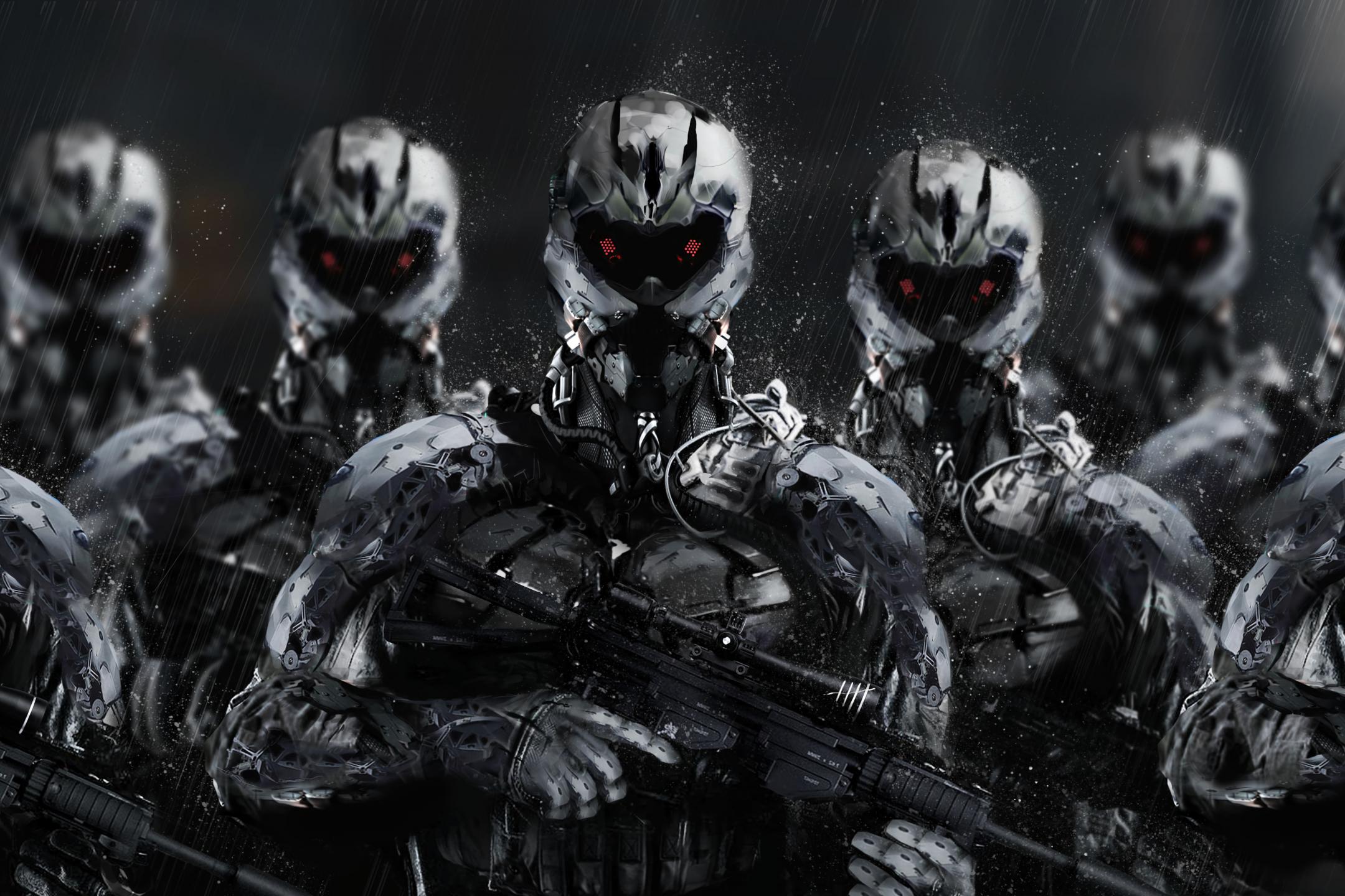 Cyborgs Soldiers Rifles Weapons Art