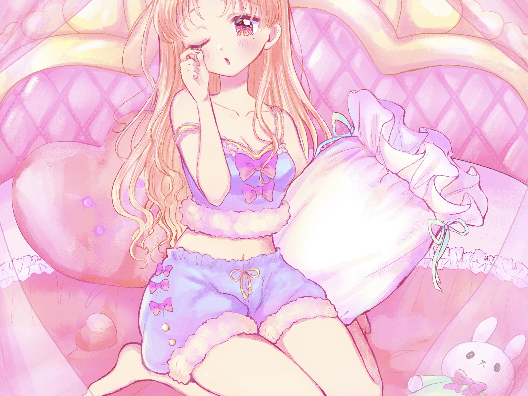 Girl Pajamas Bed Anime Art
