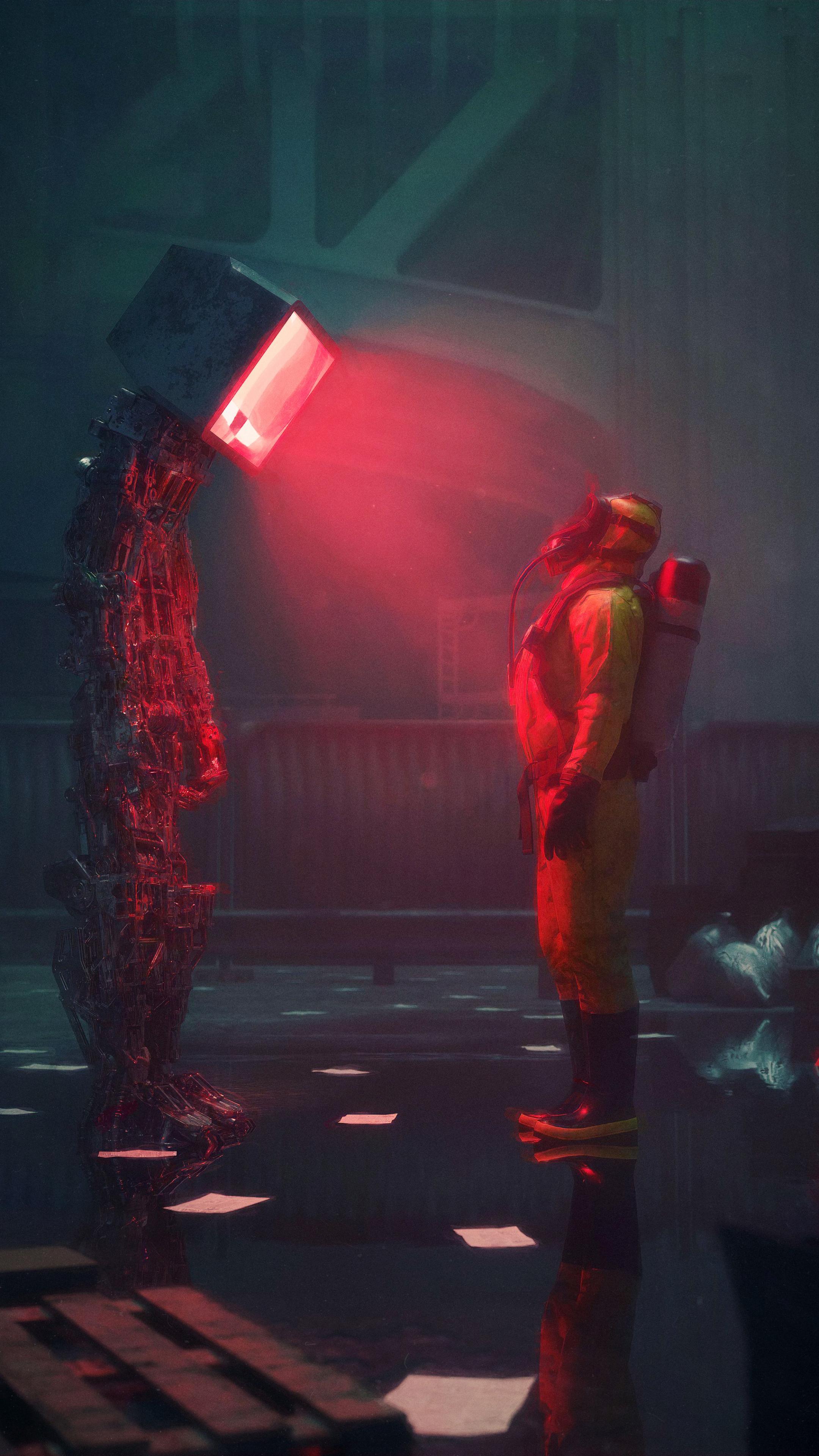 Man Suit Protection Robot Screen Apocalypse