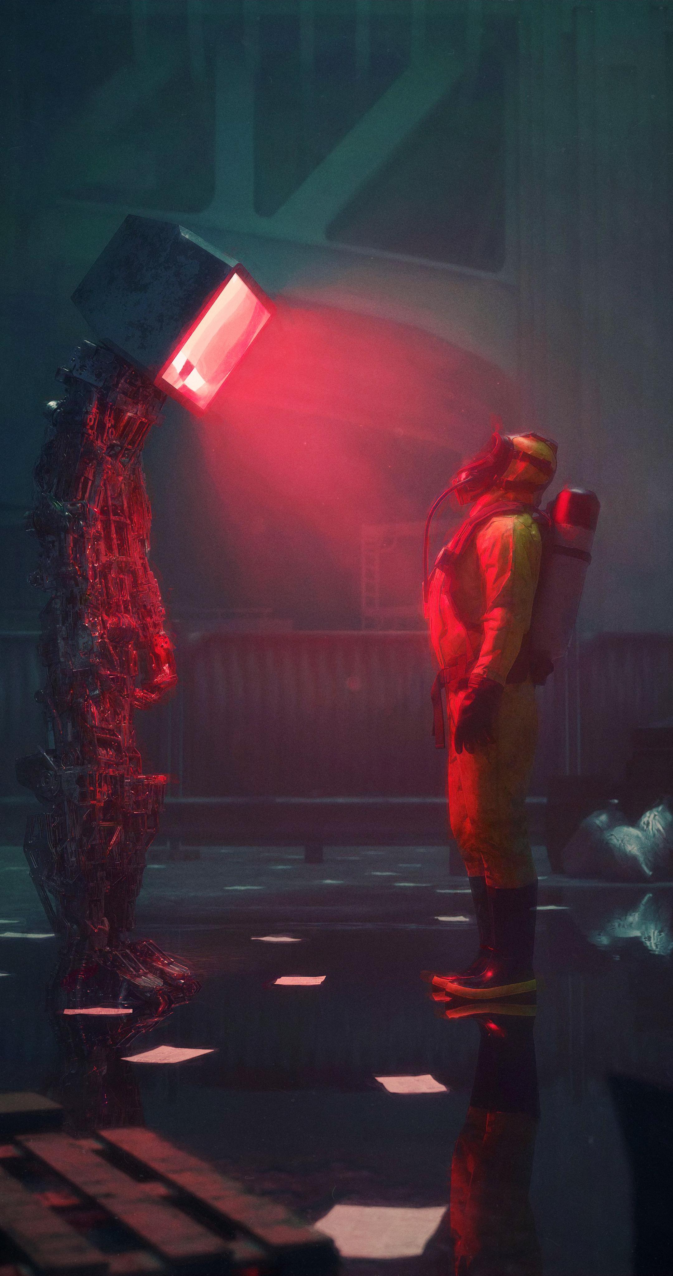Man Suit Protection Robot Screen Apocalypse