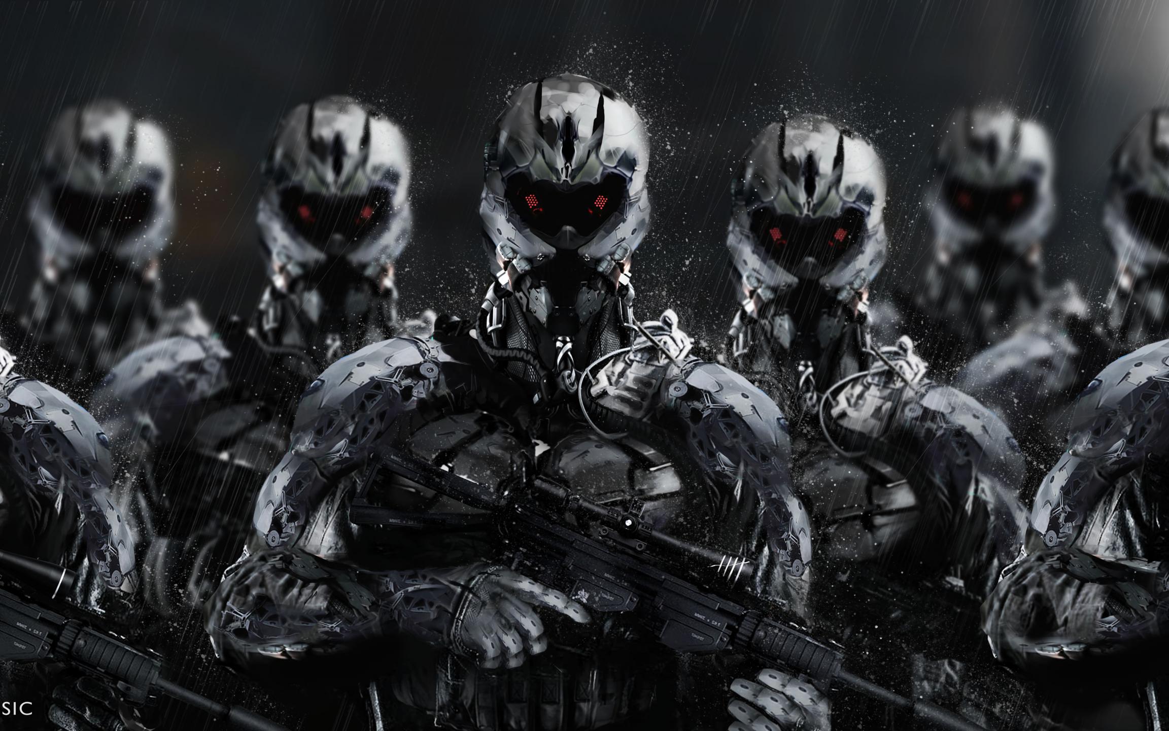 Cyborgs Soldiers Rifles Weapons Art