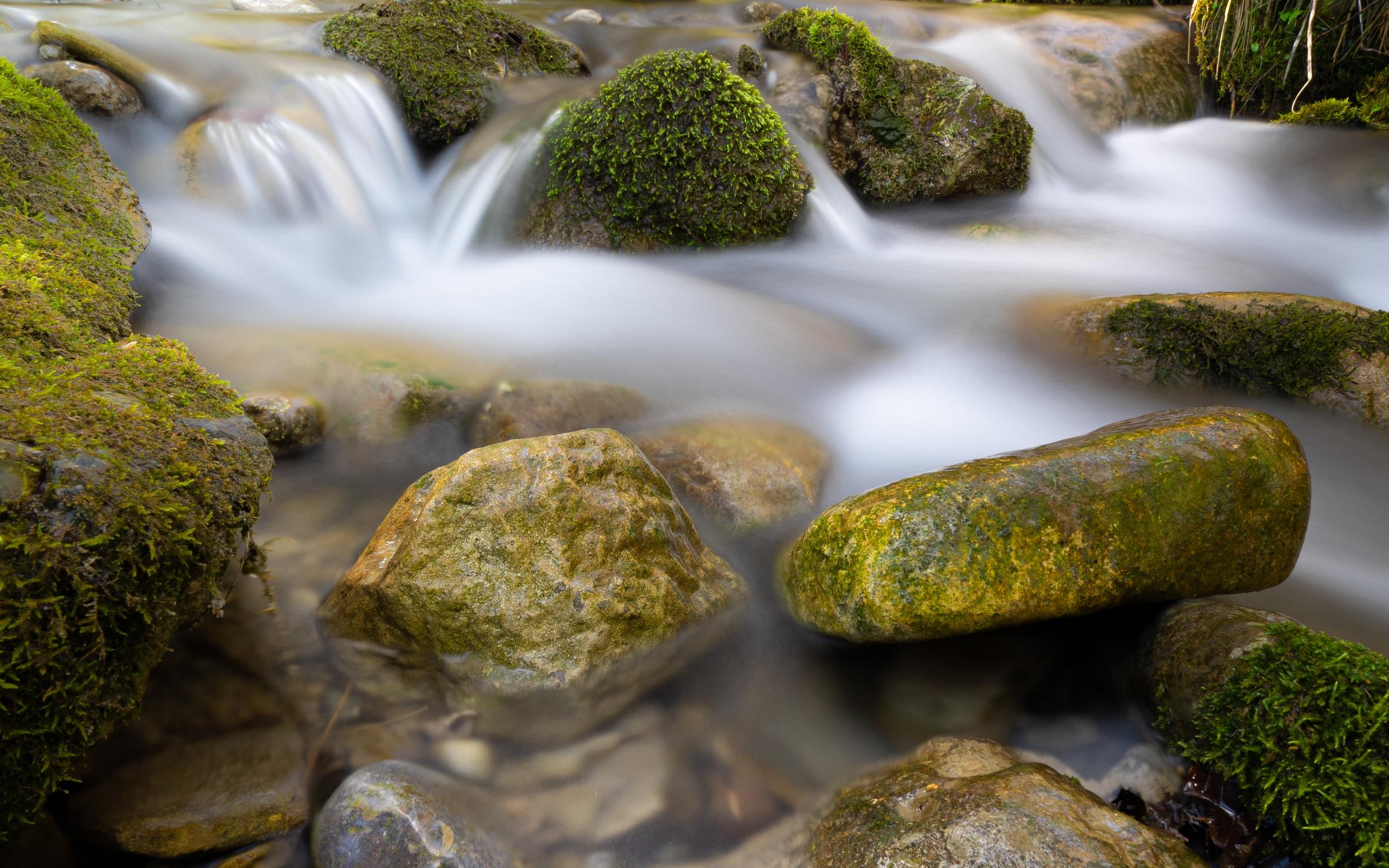 River Stream Stones Moss Water Long-exposure