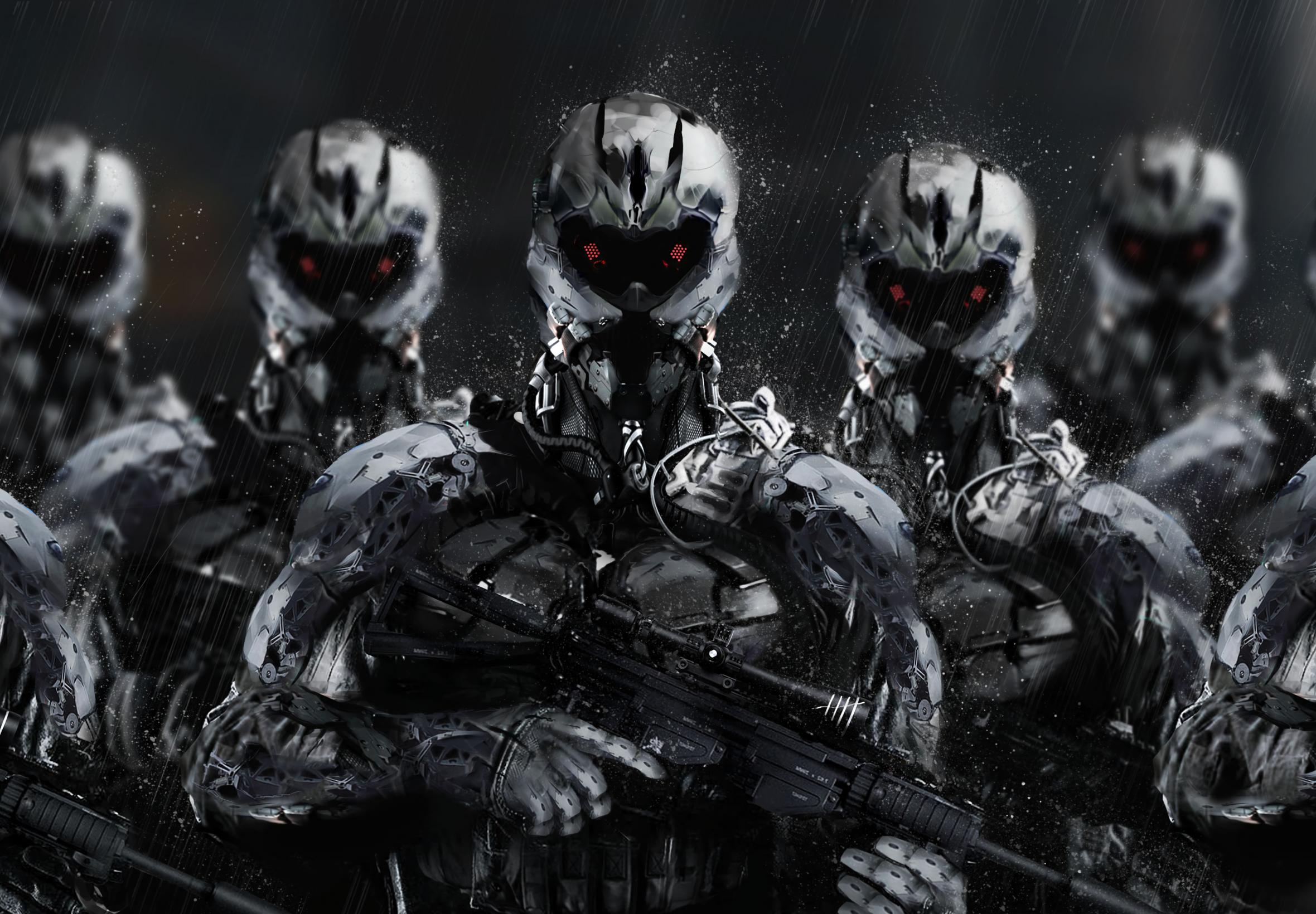 Cyborgs Soldiers Rifles Weapons Art