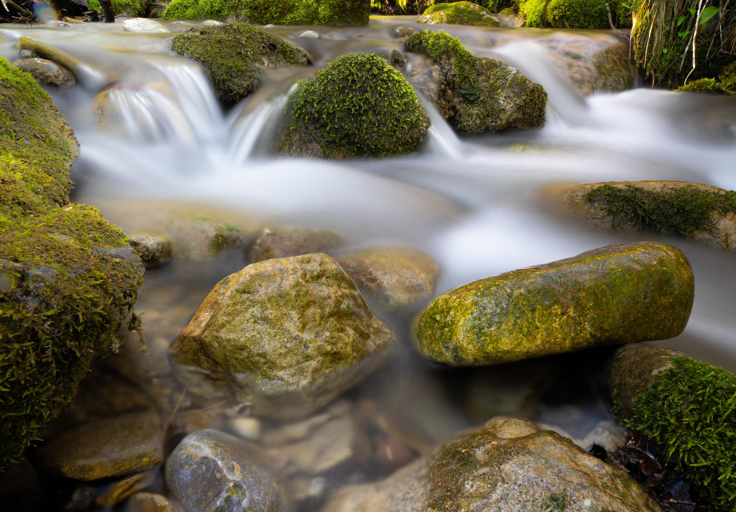 River Stream Stones Moss Water Long-exposure