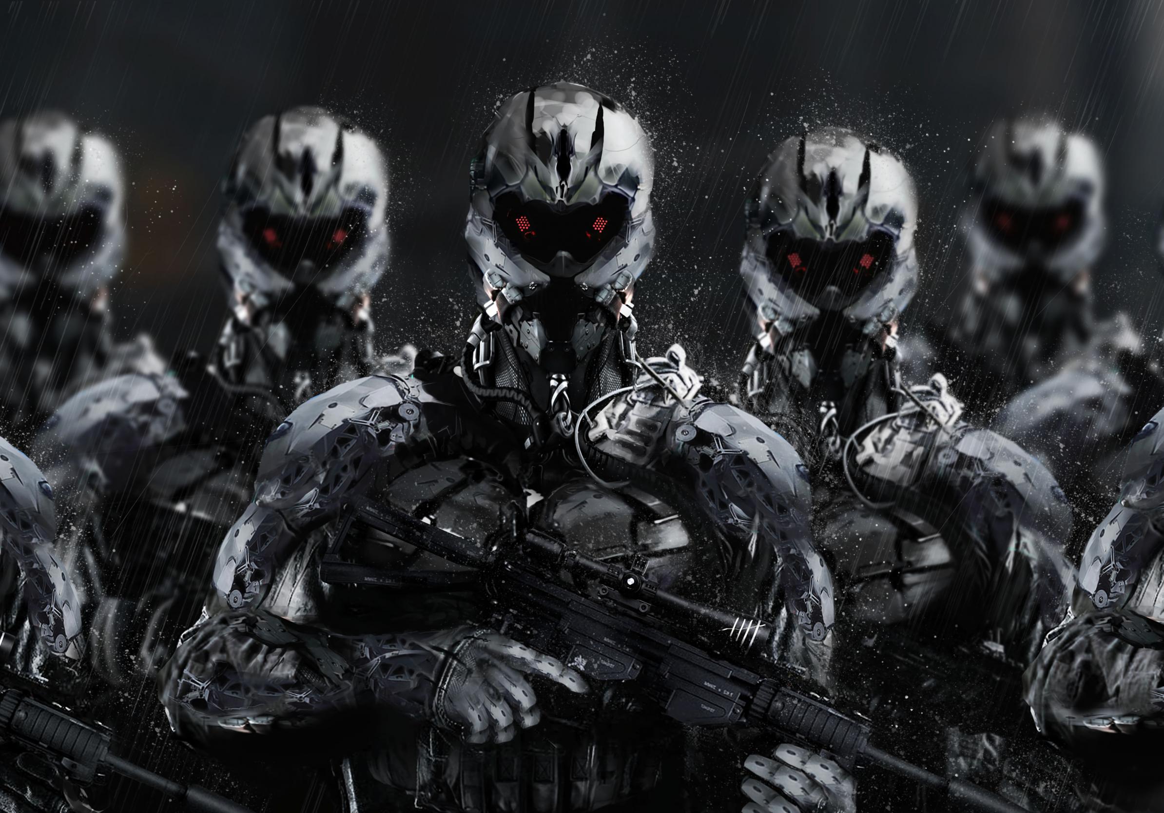 Cyborgs Soldiers Rifles Weapons Art