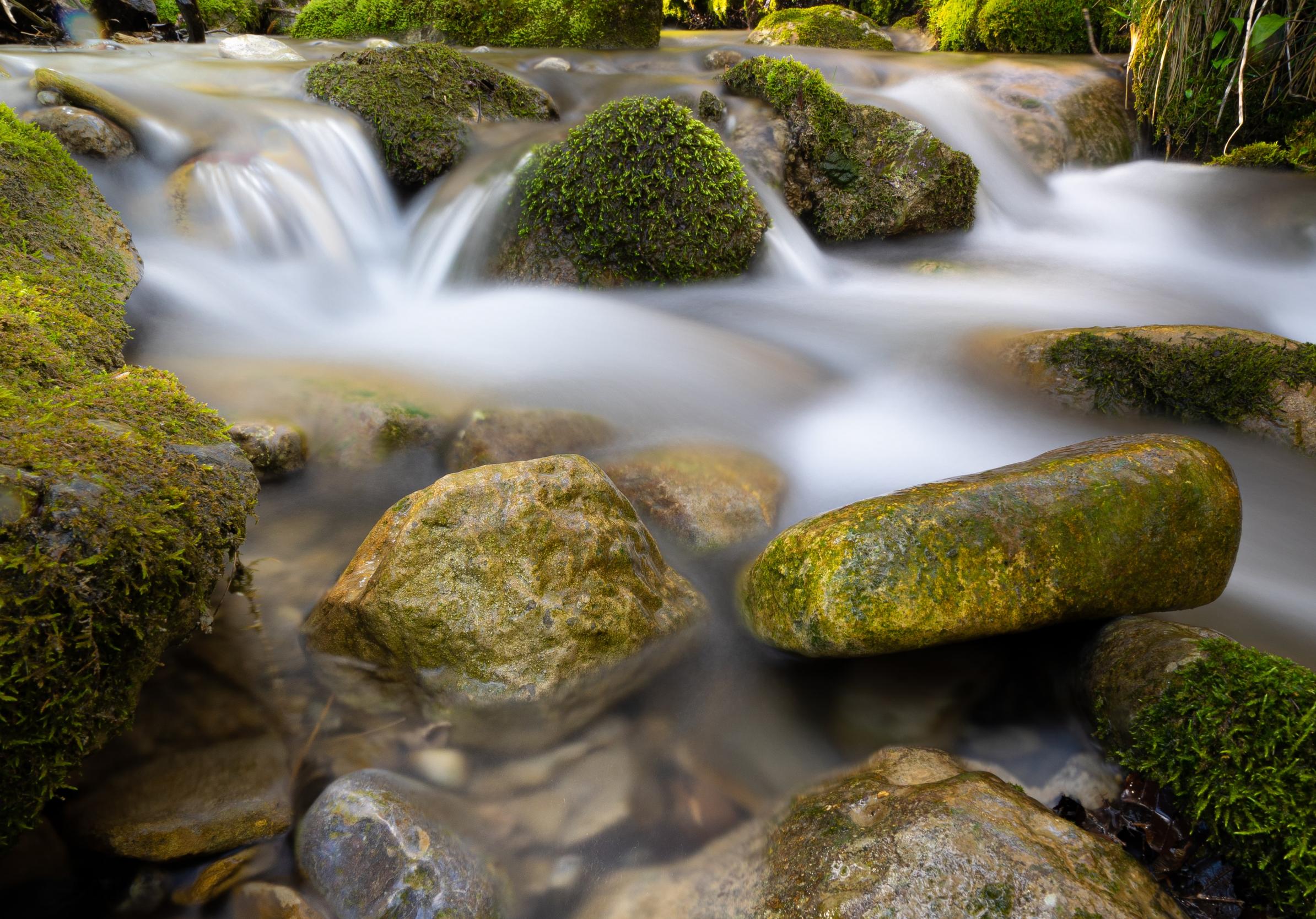 River Stream Stones Moss Water Long-exposure