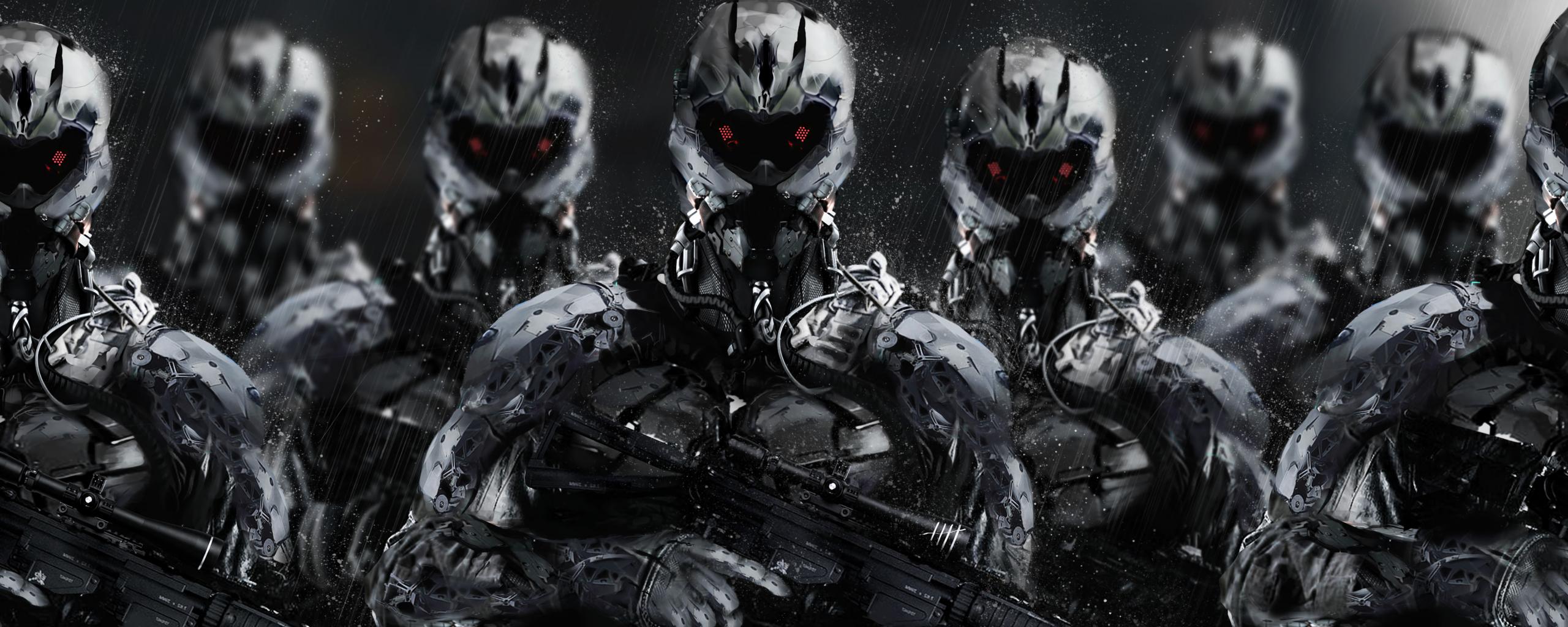 Cyborgs Soldiers Rifles Weapons Art
