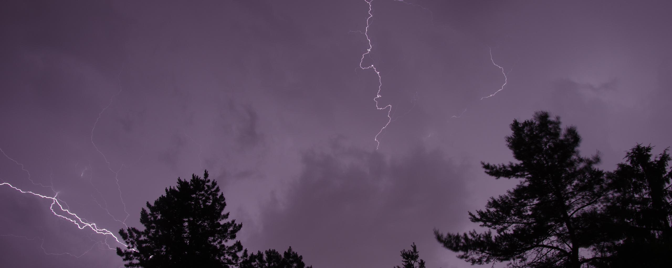 Trees Silhouettes Thunderstorm Lightning Dark
