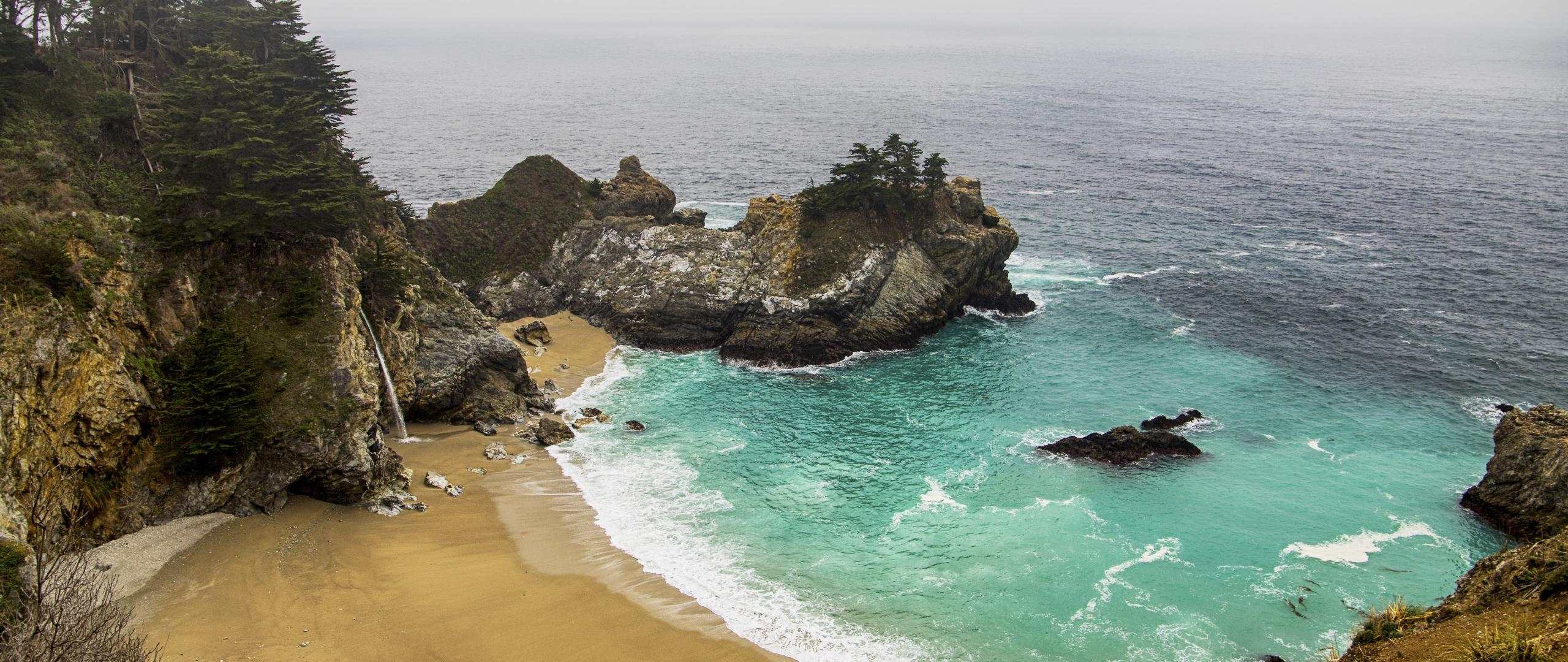 Coast Rocks Sea Waves Landscape Aerial-view