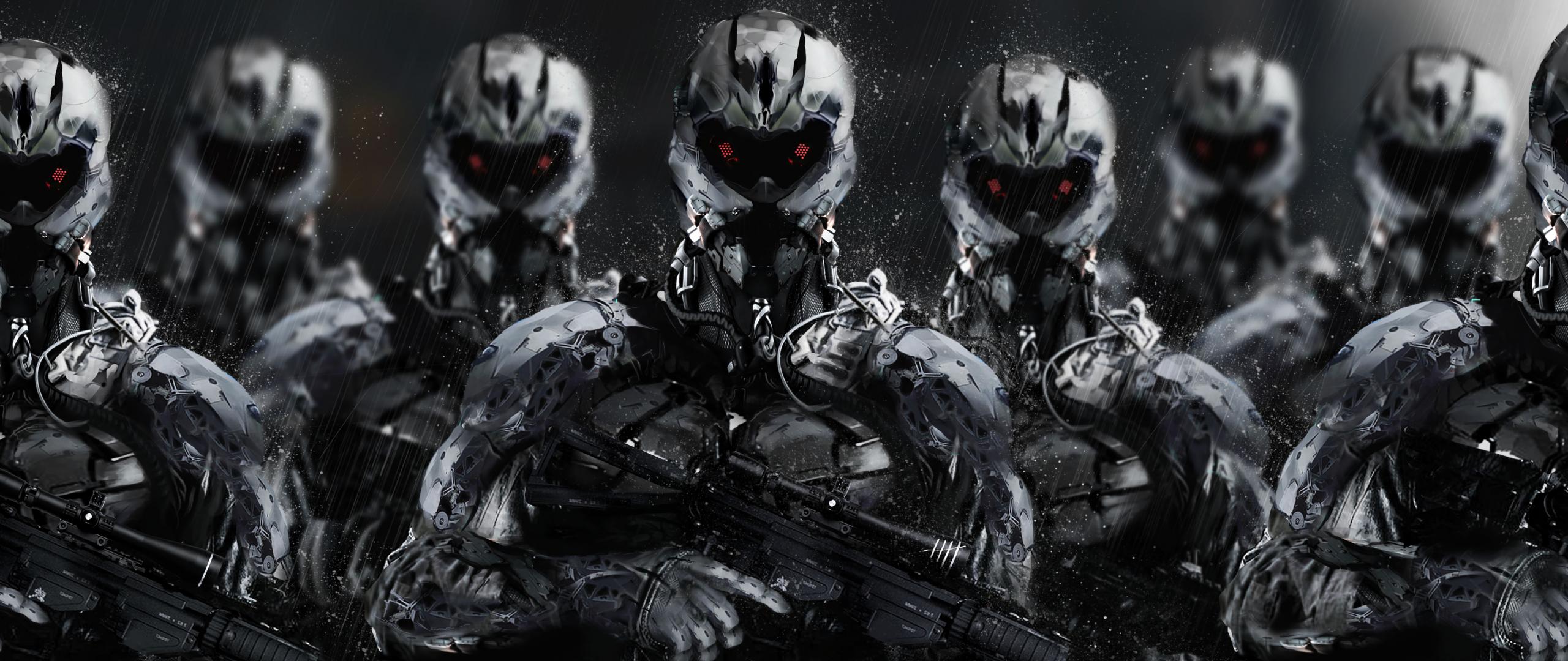 Cyborgs Soldiers Rifles Weapons Art