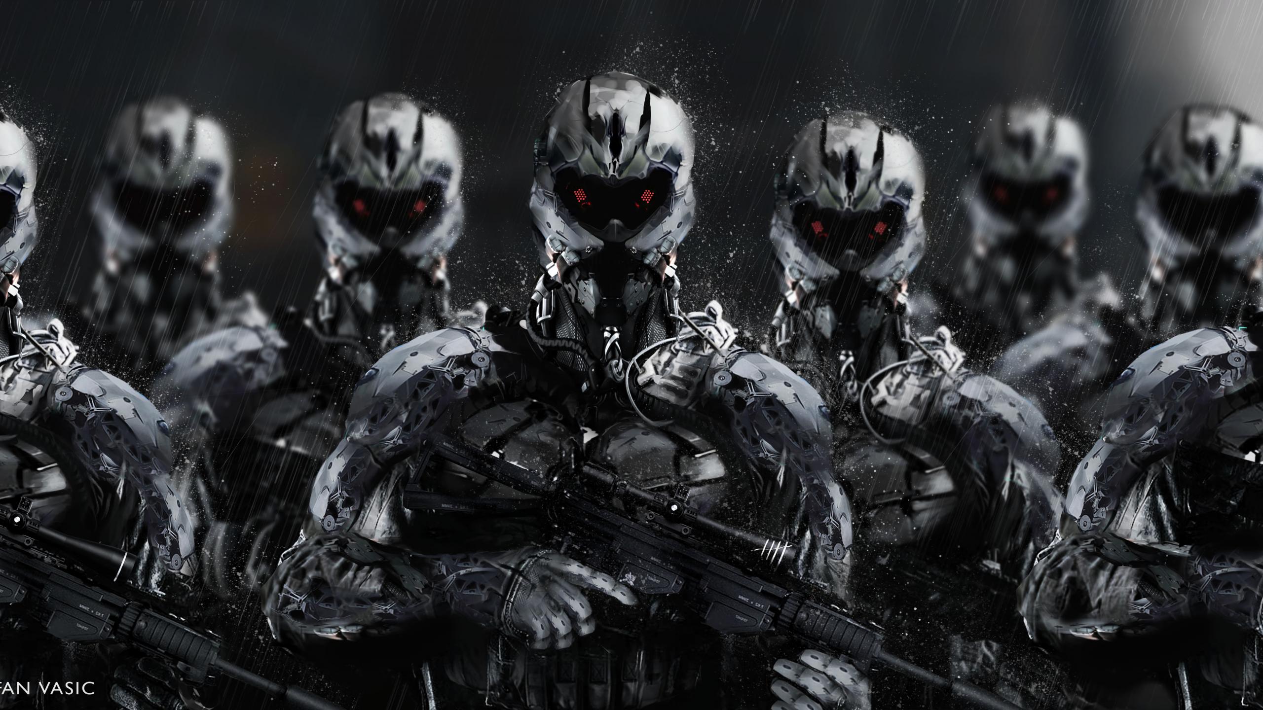 Cyborgs Soldiers Rifles Weapons Art