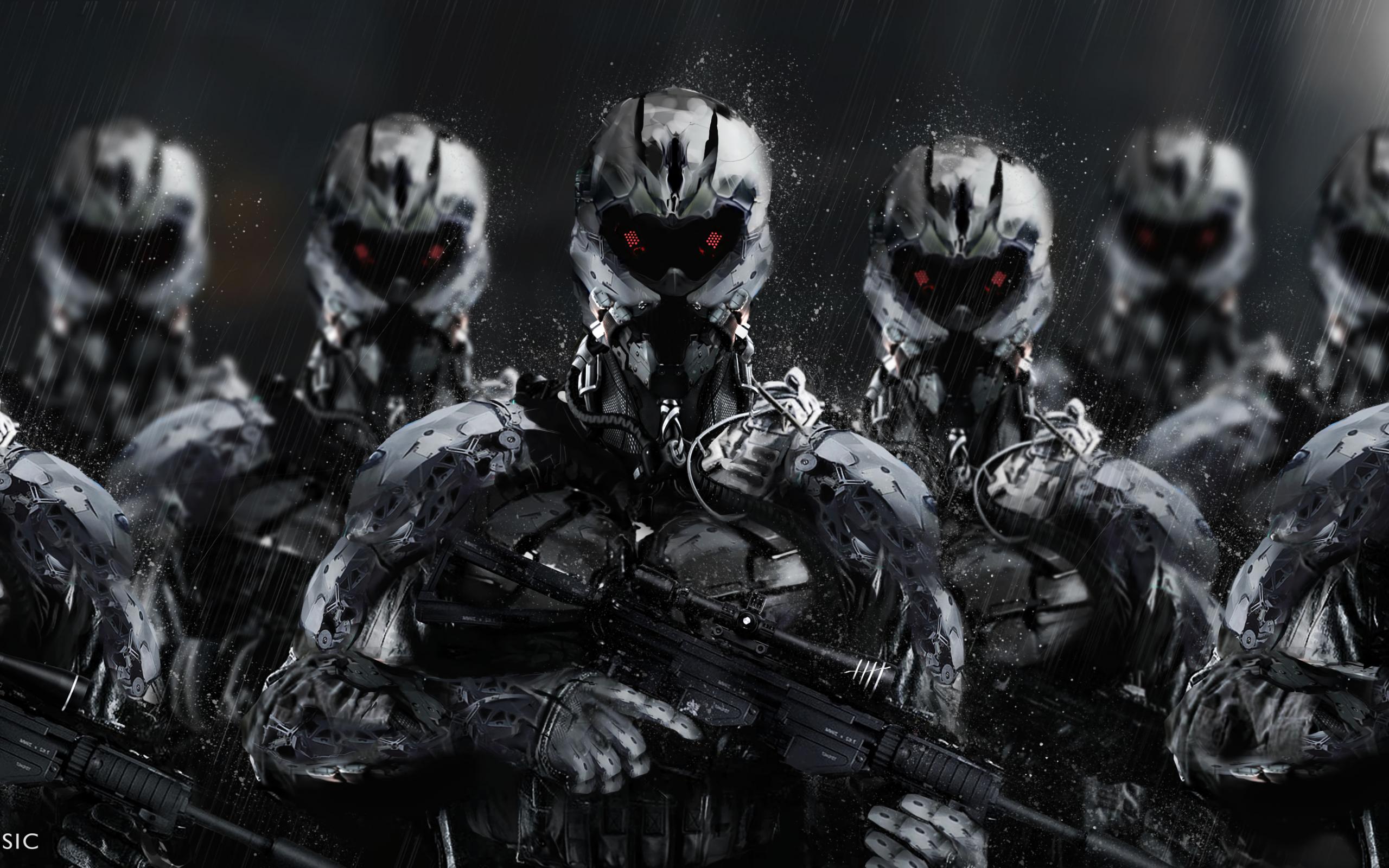 Cyborgs Soldiers Rifles Weapons Art