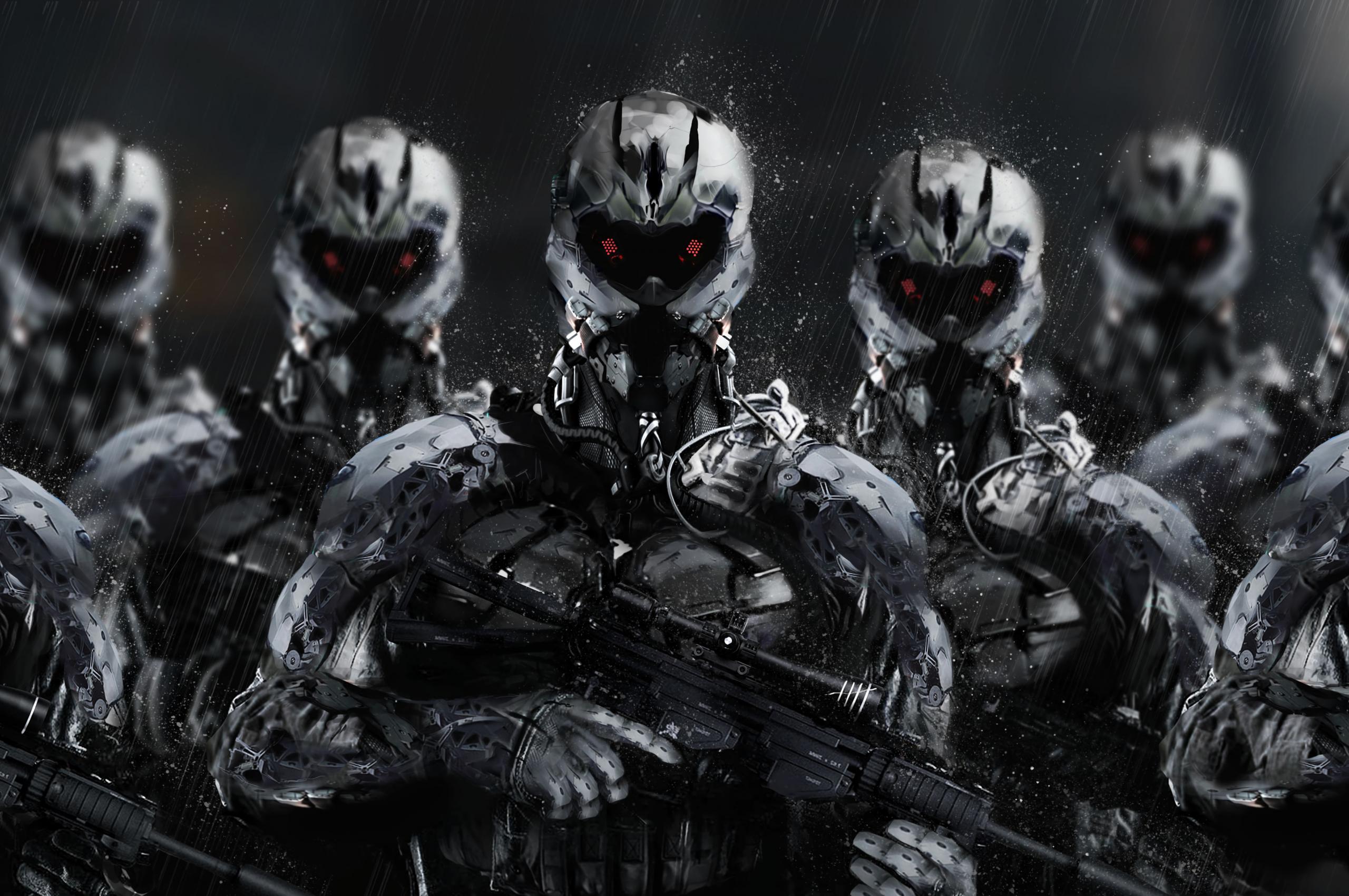 Cyborgs Soldiers Rifles Weapons Art