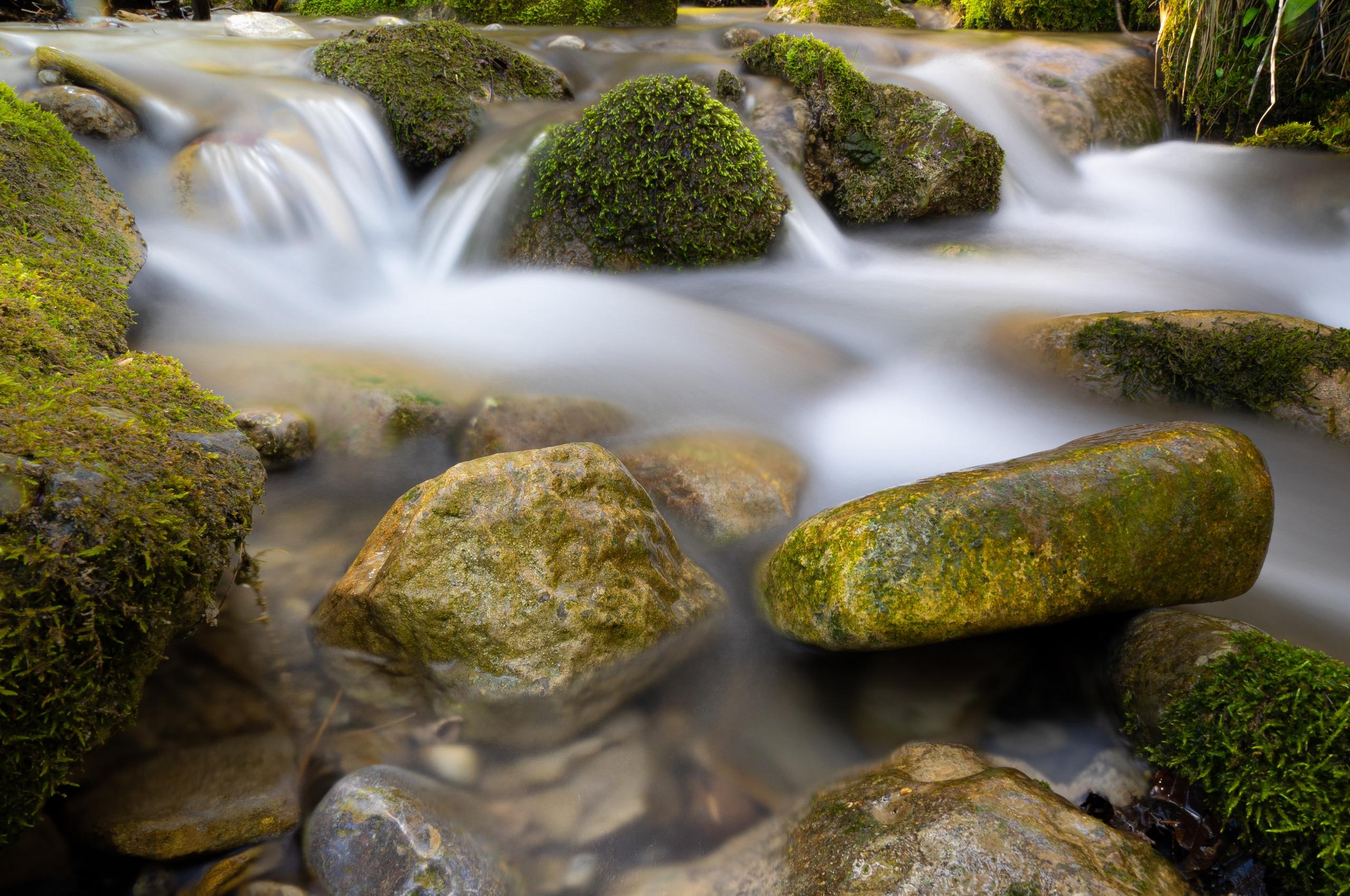 River Stream Stones Moss Water Long-exposure