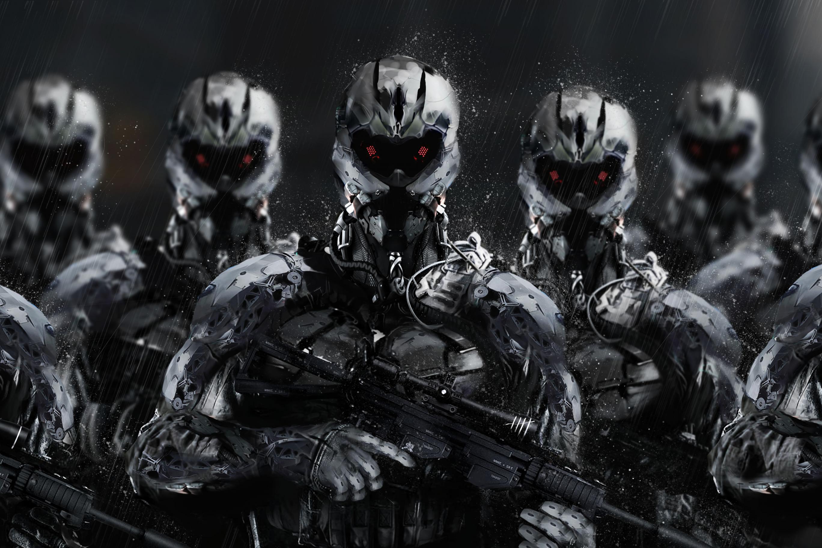 Cyborgs Soldiers Rifles Weapons Art