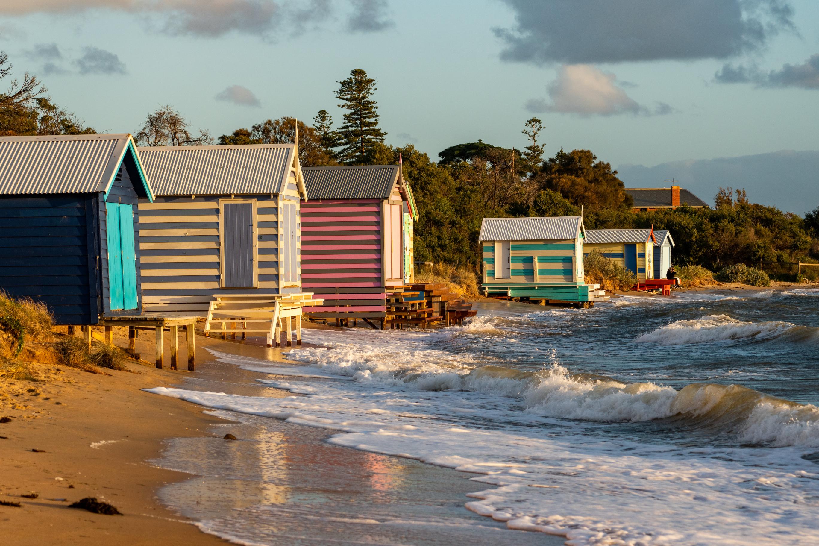 Houses Beach Sea Waves