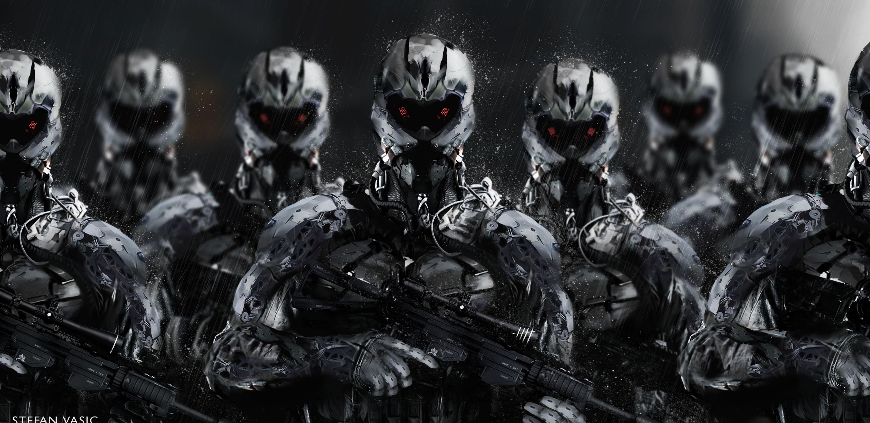 Cyborgs Soldiers Rifles Weapons Art