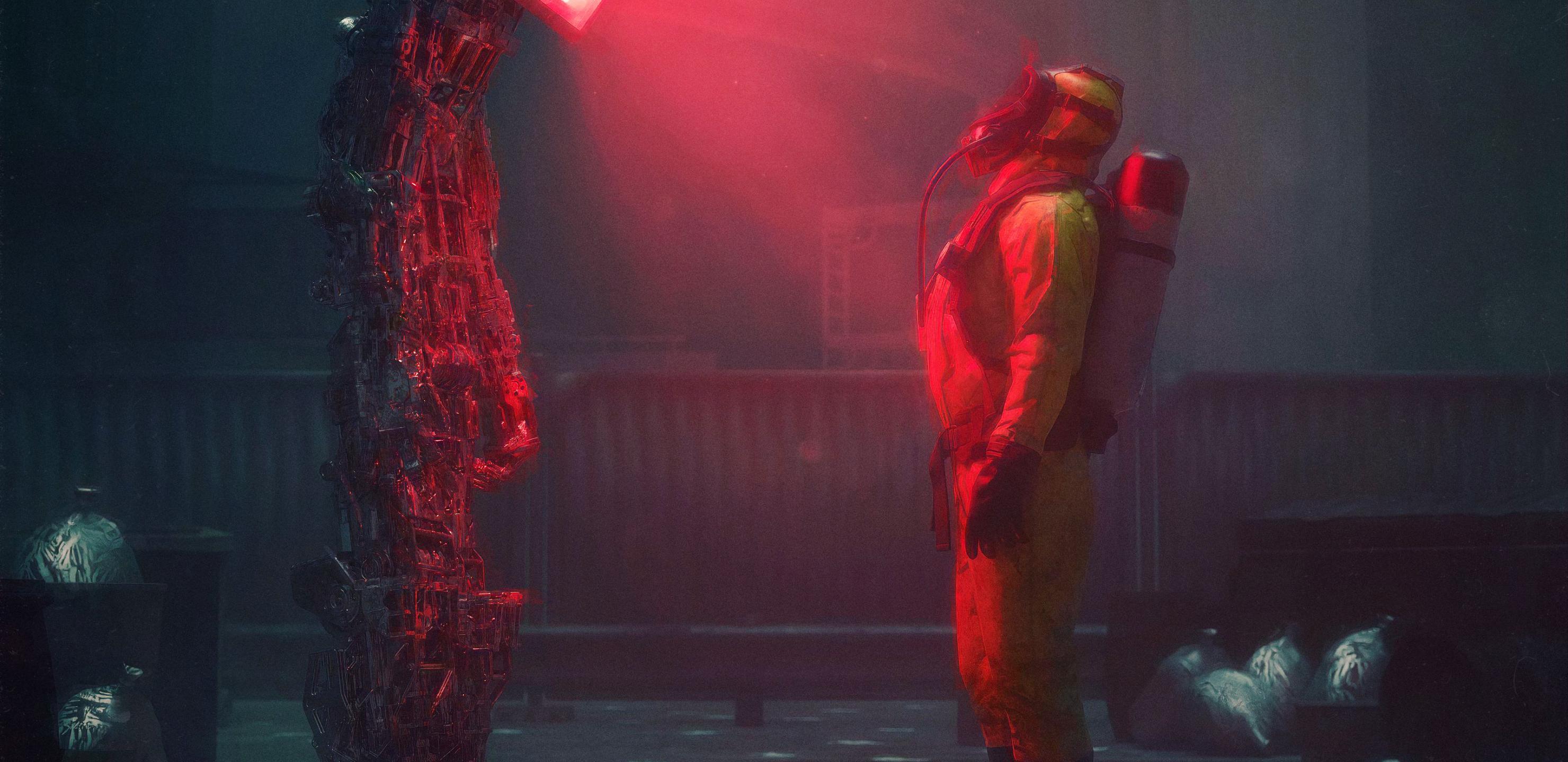 Man Suit Protection Robot Screen Apocalypse
