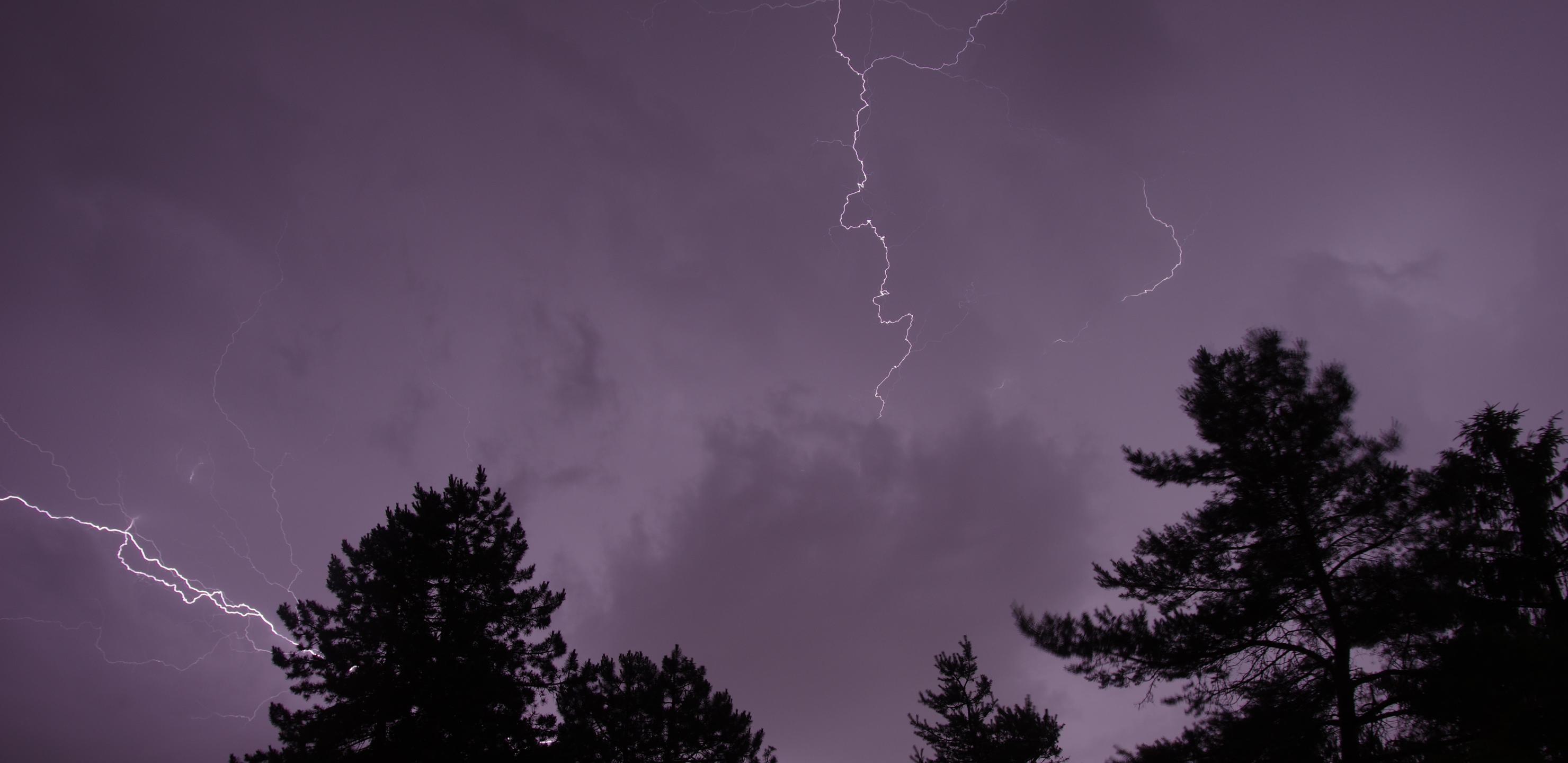 Trees Silhouettes Thunderstorm Lightning Dark