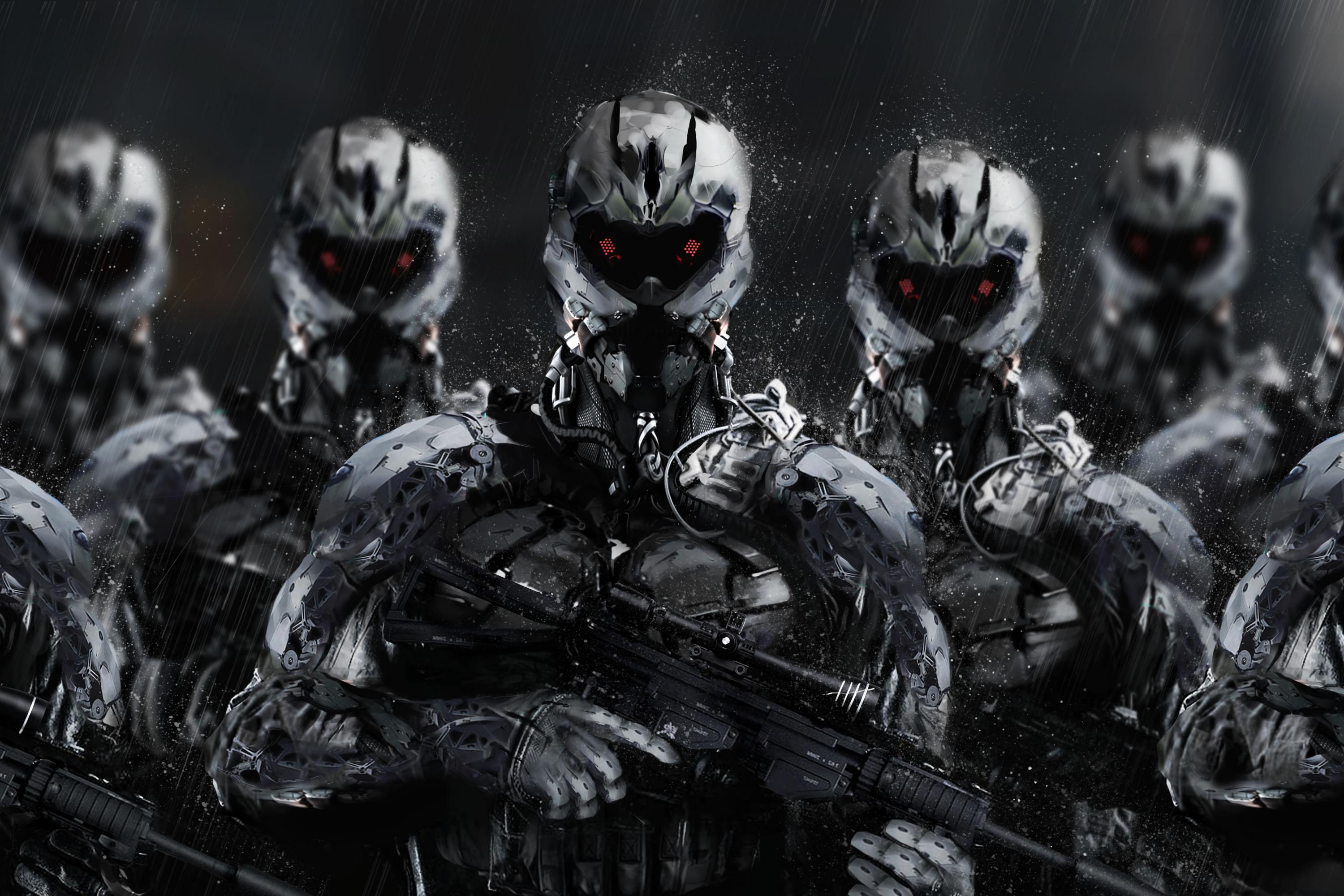 Cyborgs Soldiers Rifles Weapons Art