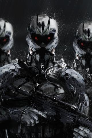 Cyborgs Soldiers Rifles Weapons Art