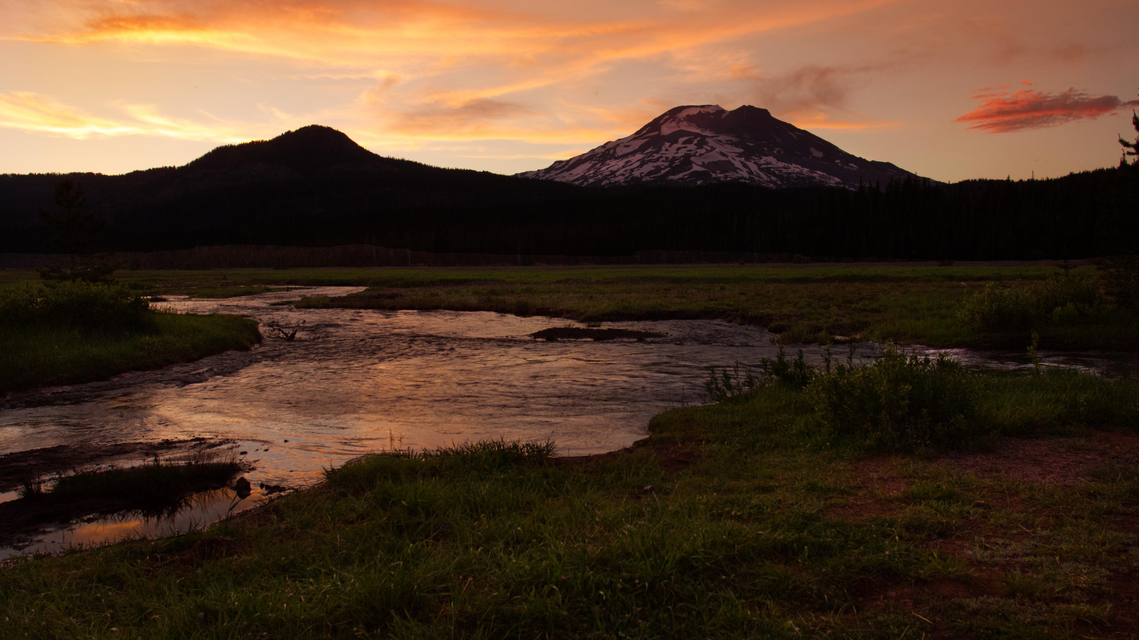 Mountain Peak River Water Landscape Twilight